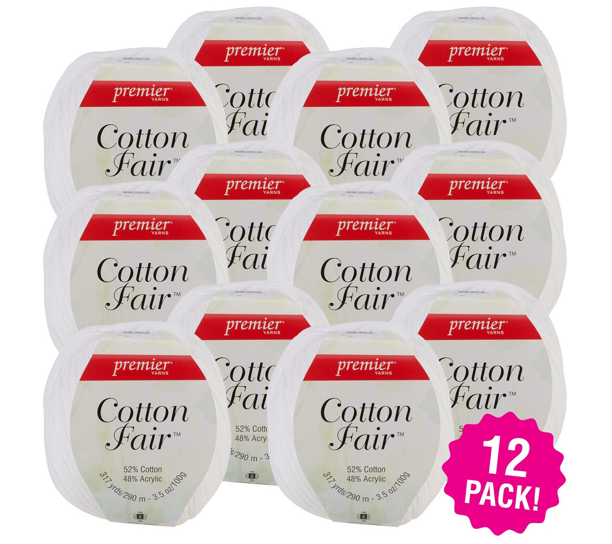 Premier Yarns Multipack of 12 White Cotton FairSolid Yarn