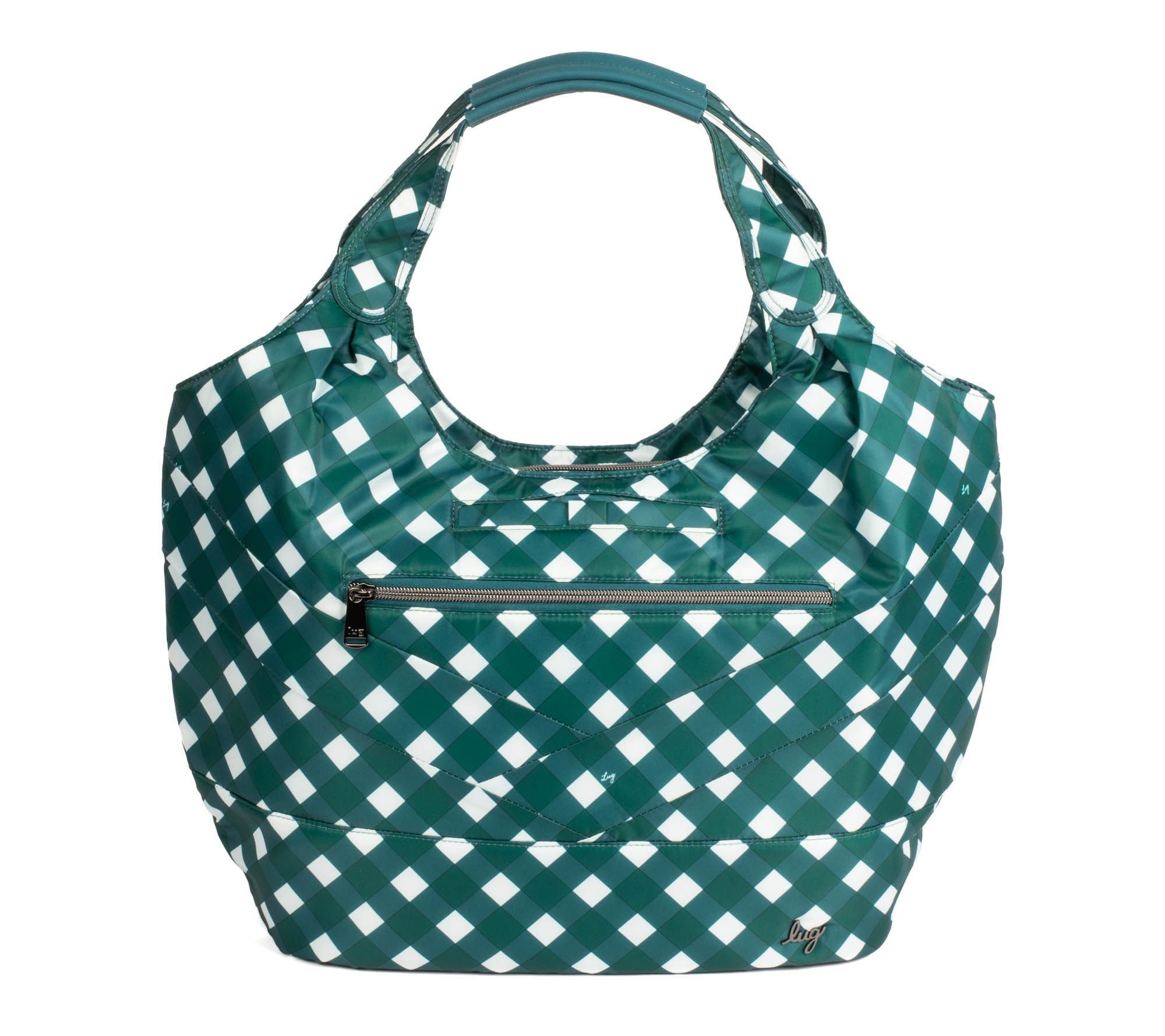 Thirty-One Bag Zip-Top Organizing Tote in Taupe Gingham Checkerboard
