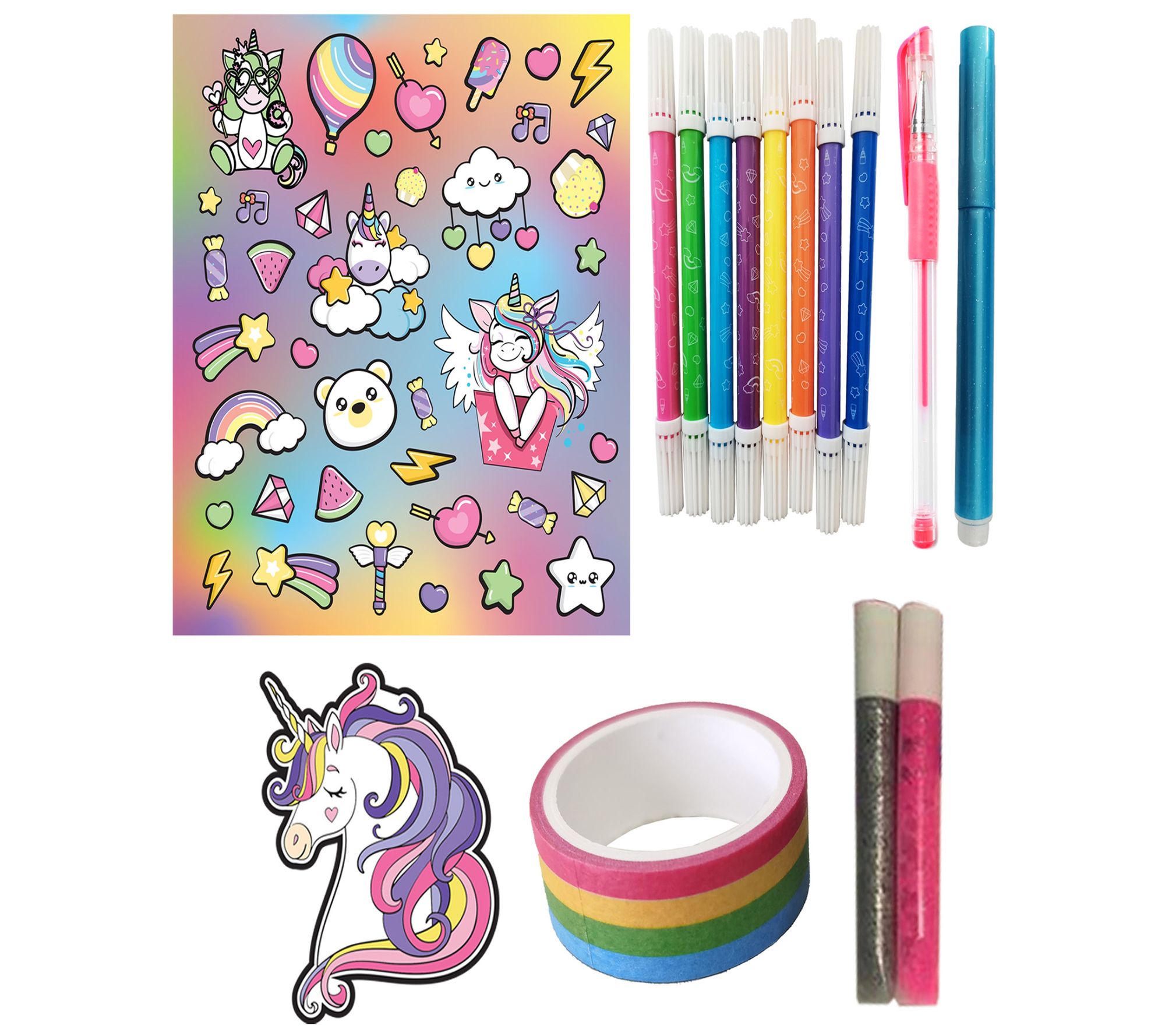 Sytle-carry Stationery Set Unicorns Gifts, 50 Pcs Filled Stationery with Unicorn Pencil Case Coloring Books Colored Pens Stickers, Arts and Crafts for
