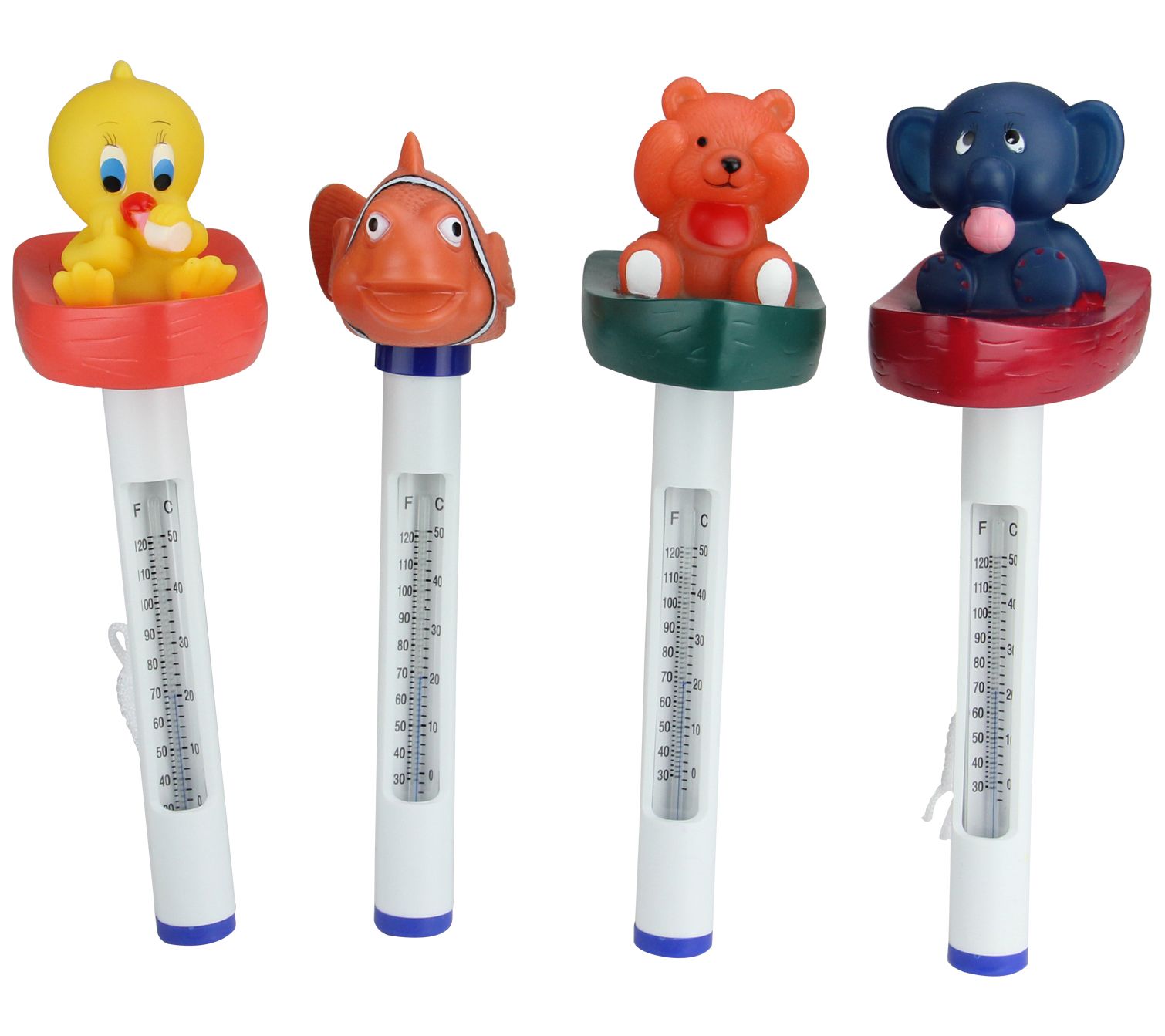 Set of 4 White and Orange Baby Floating Pool Thermometer