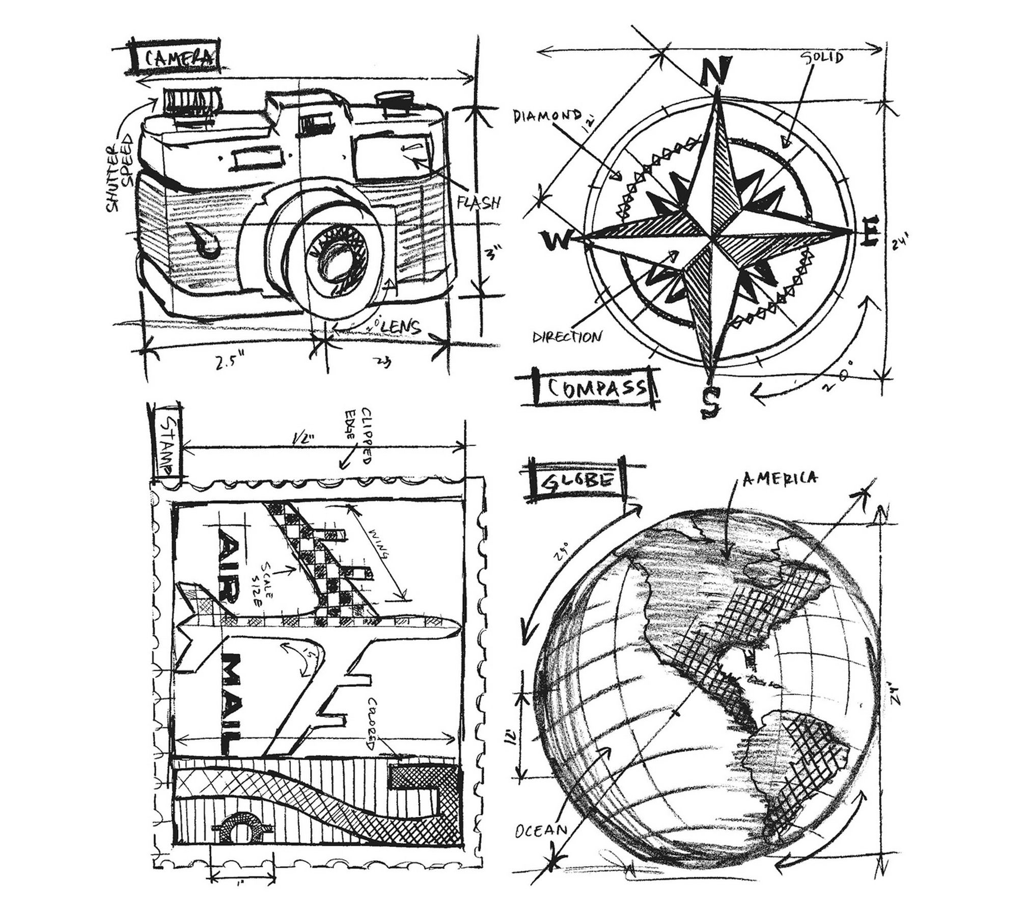Tim Holtz Cling Stamp Set - Travel Blueprint