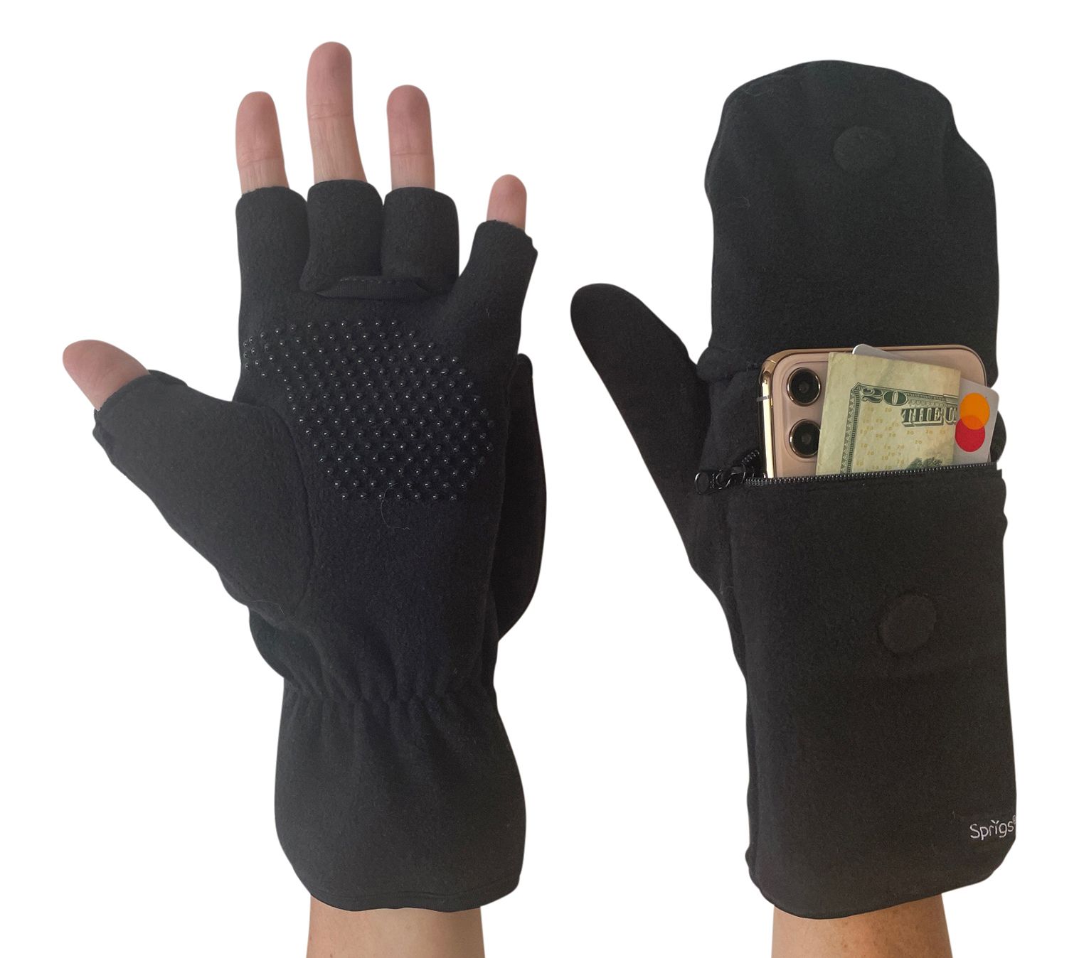 Women Genuine Leather Mittens Gloves Black Fingerless a Couple 