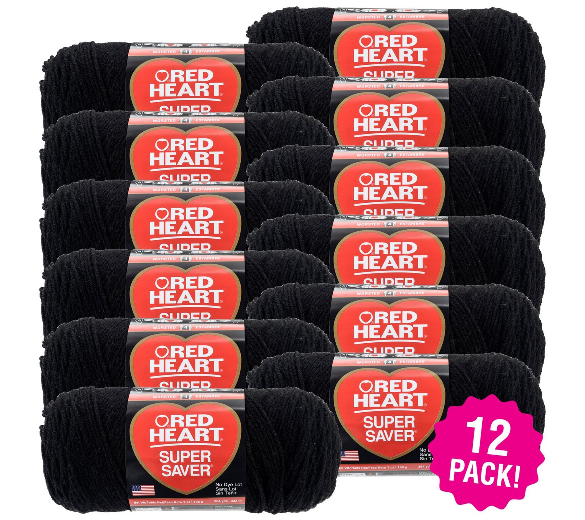 Red Heart Multipack of 12 Black Super Saver Yarn 