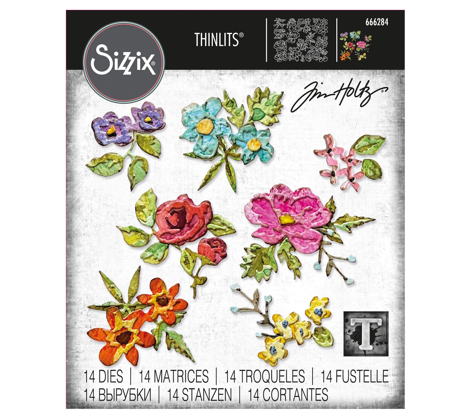 Sizzix Thinlits 14pc Mini Brus hstroke Flower Die Set