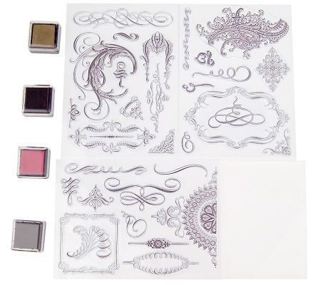 Anna Griffin 18 Flourishes Clear Stamp Kit with 4 Ink Pads