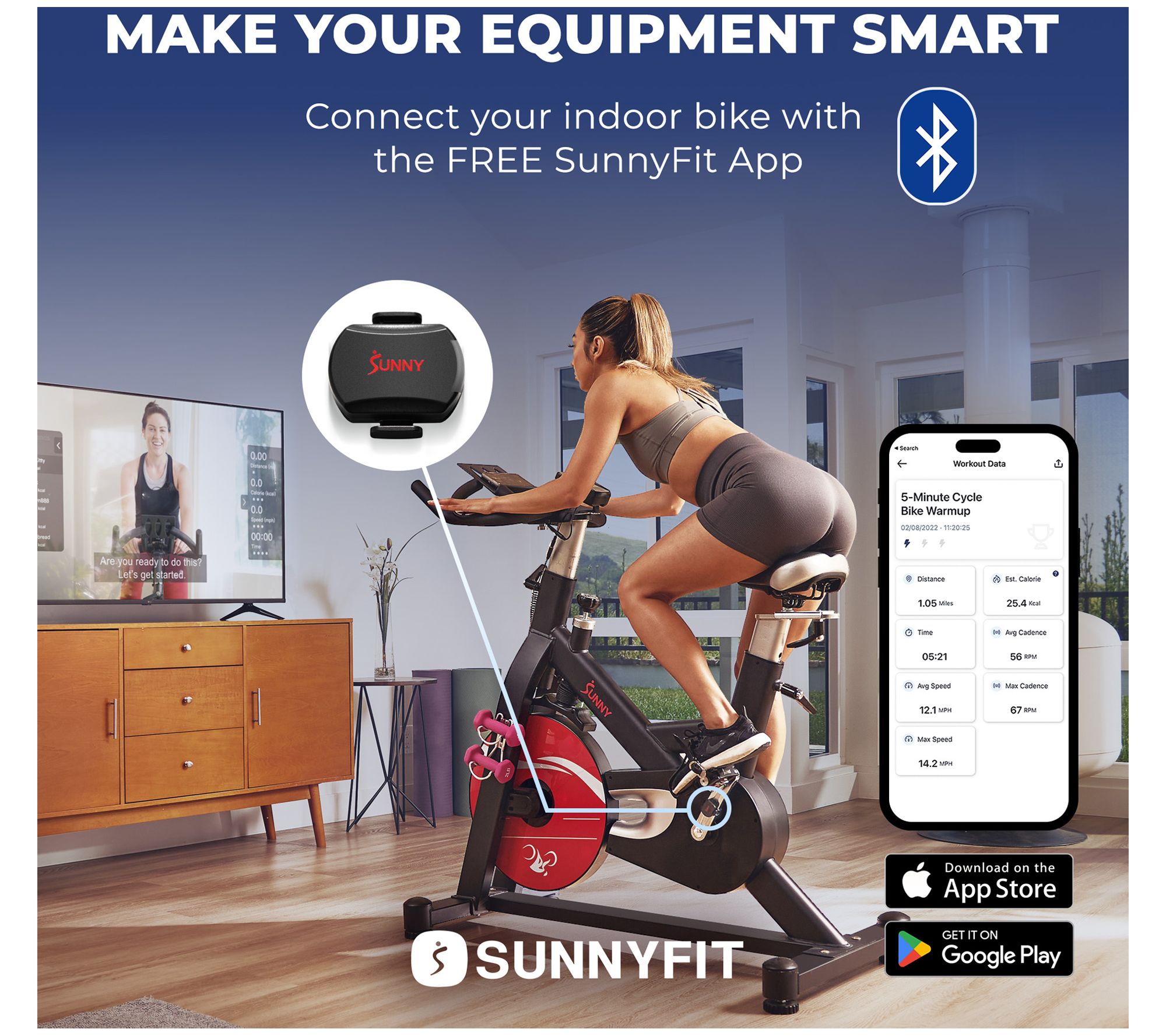 Sunny Fitness Exercise Cycling 2 in 1 Advanced Cadence RPM QVC