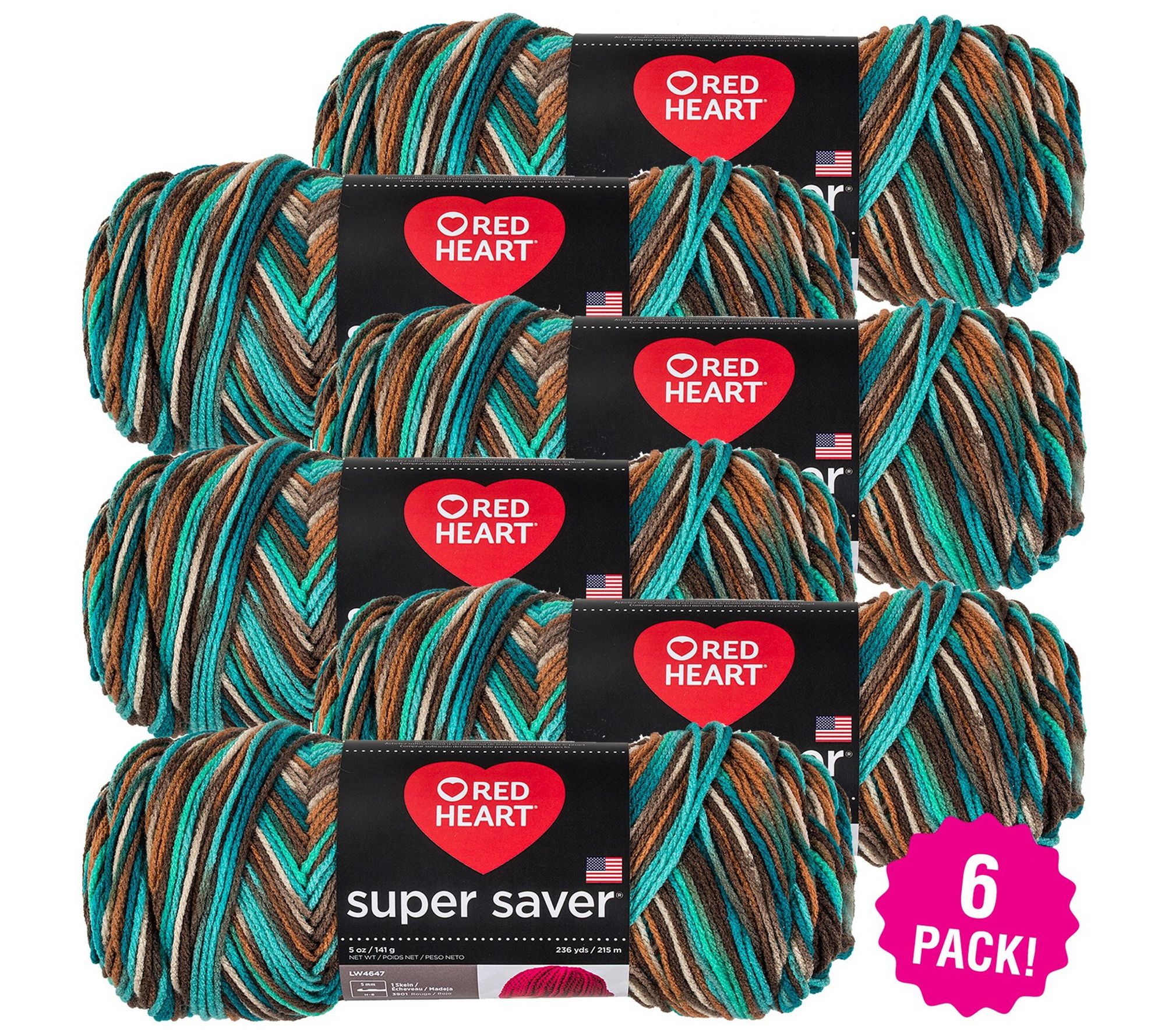 Red Heart With Love Yarn - Peacock, Multipack of 6 