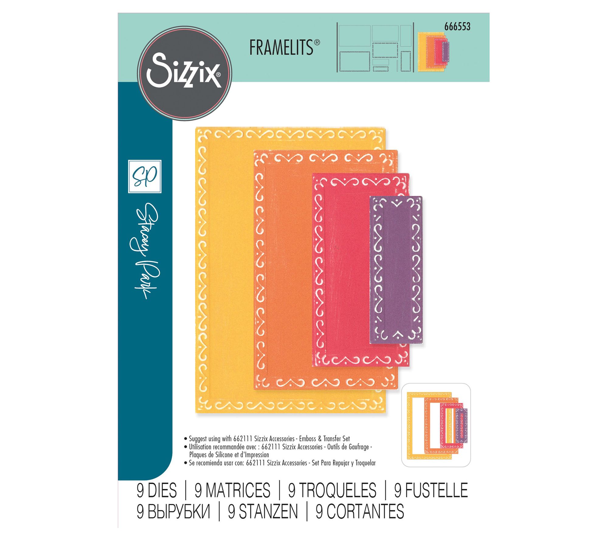 Sizzix Fanciful Framelits Renee Deco Rectangles  9pc Die Set