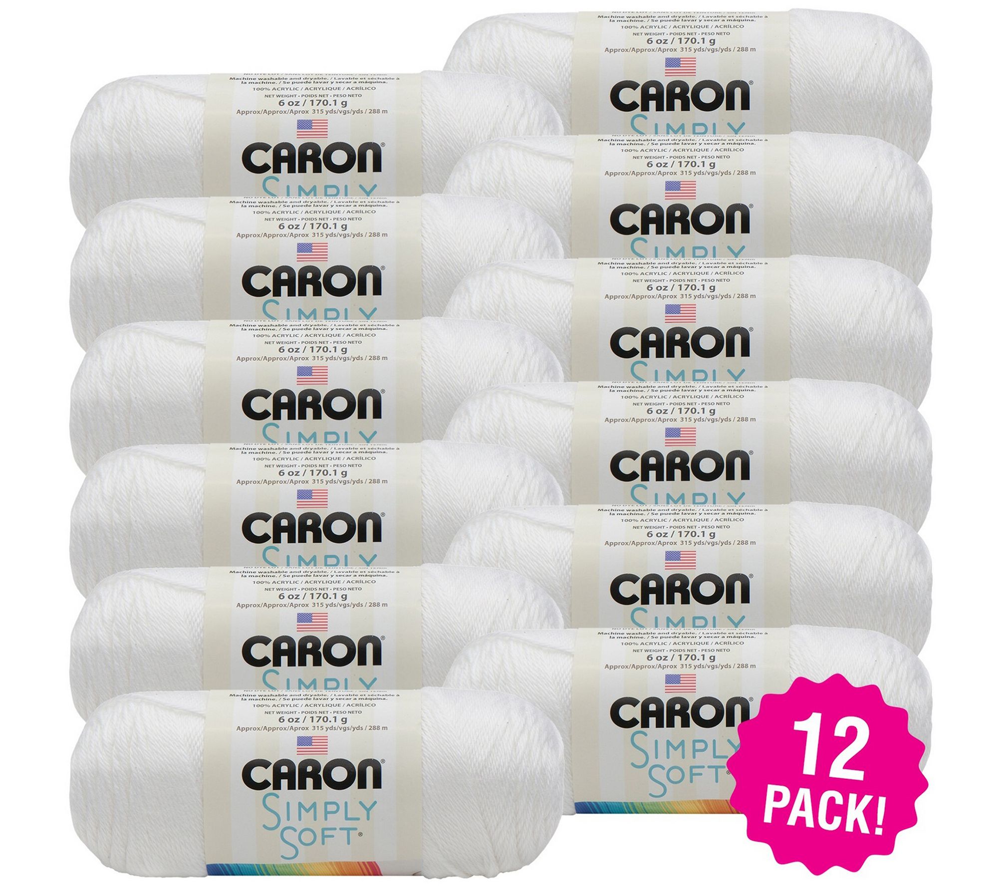 Caron Multipack of 12 White Simply Soft SolidsYarn 