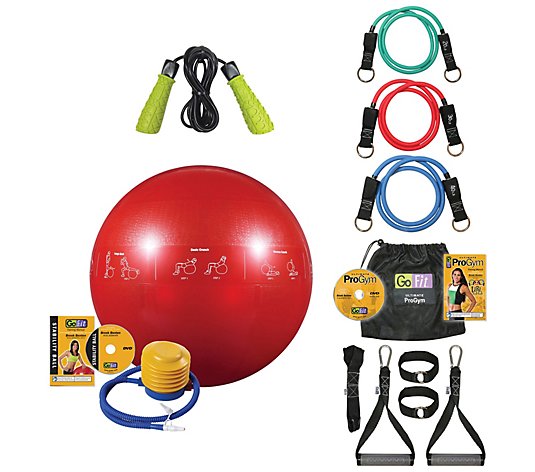 GoFit ProGym & DVD Kit, Core Stblty Ball 65cm RD, & Speed Rope