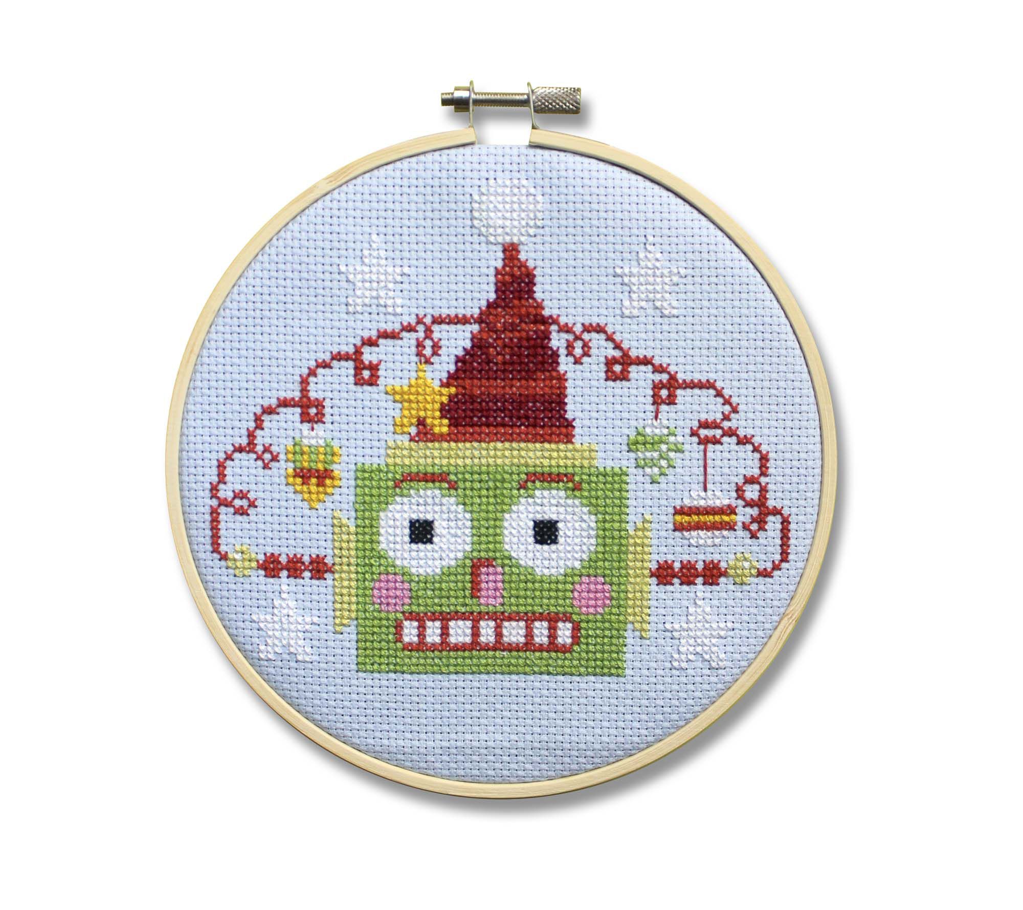 Spot Colors Green Christmasbot Counted Cross Stitch Kit