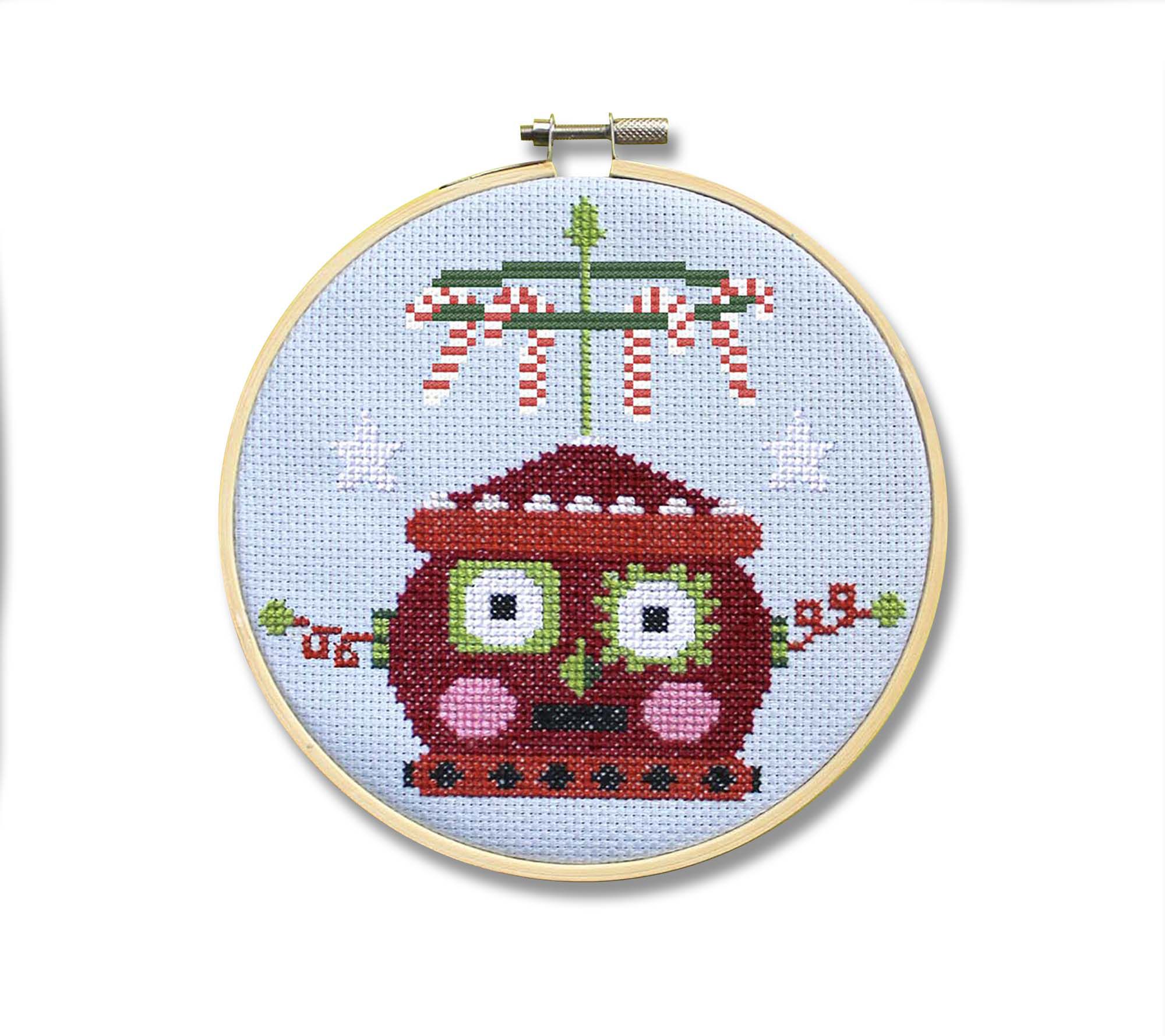 Spot Colors Red Christmasbot Counted Cross Stitch Kit