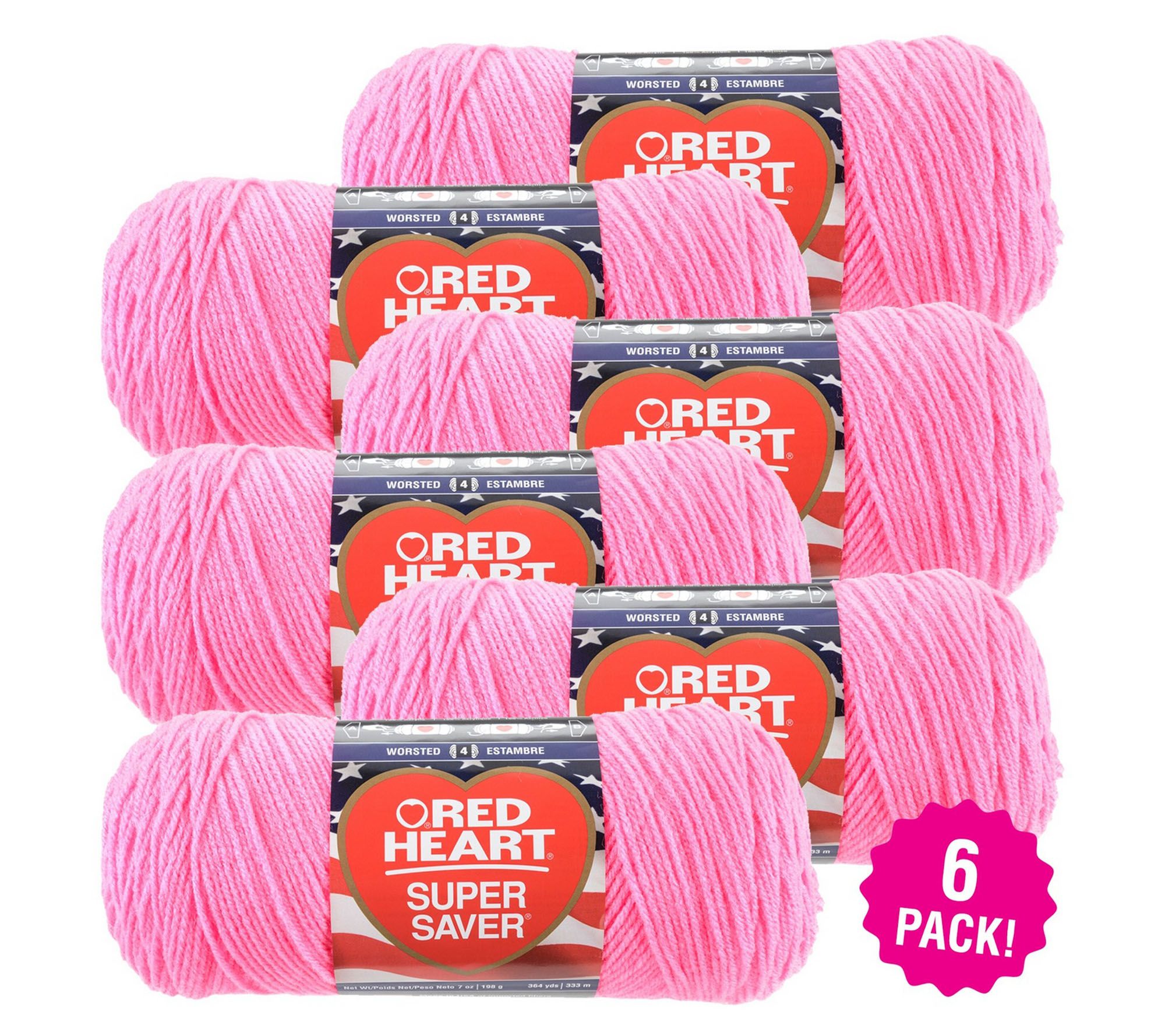 Red Heart Multipack of 6 Pretty 'n Pink Super Saver Yarn 