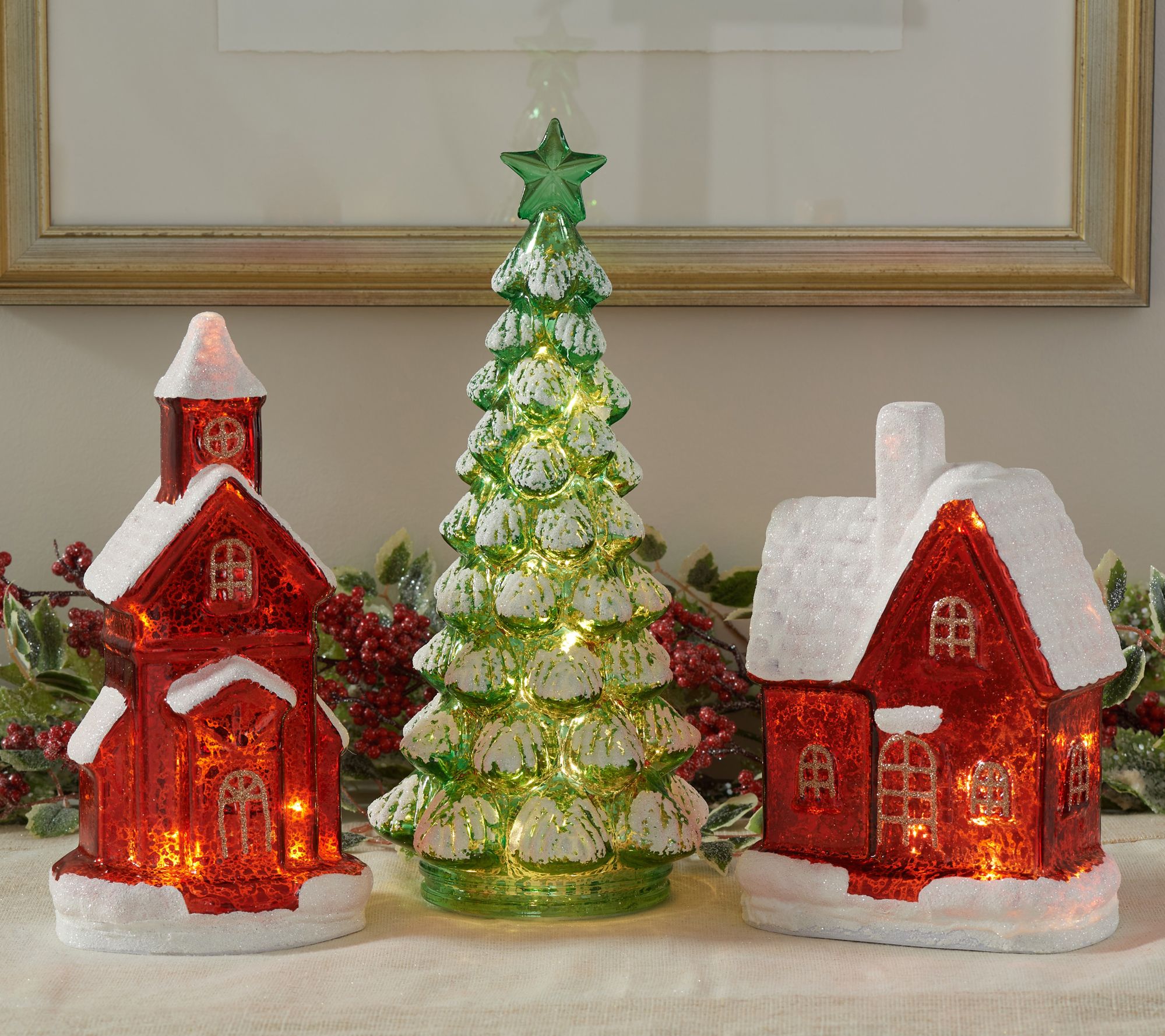 3-Piece Illuminated Mercury Glass Village by Valerie