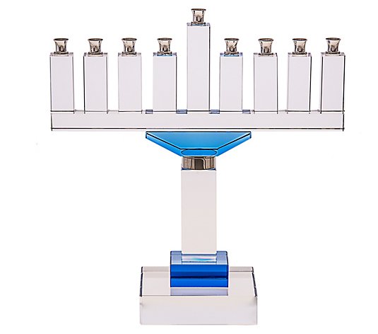 Copa Judaica Traditional Crystal Menorah with Blue Accents