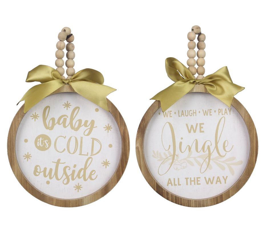 Young's wood round Christmas wall signs s/2