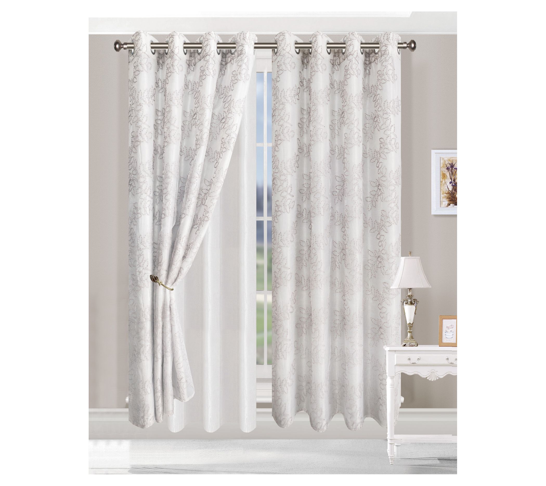 Superior Embroidered Foliage Grommet CurtainPanels 52x84