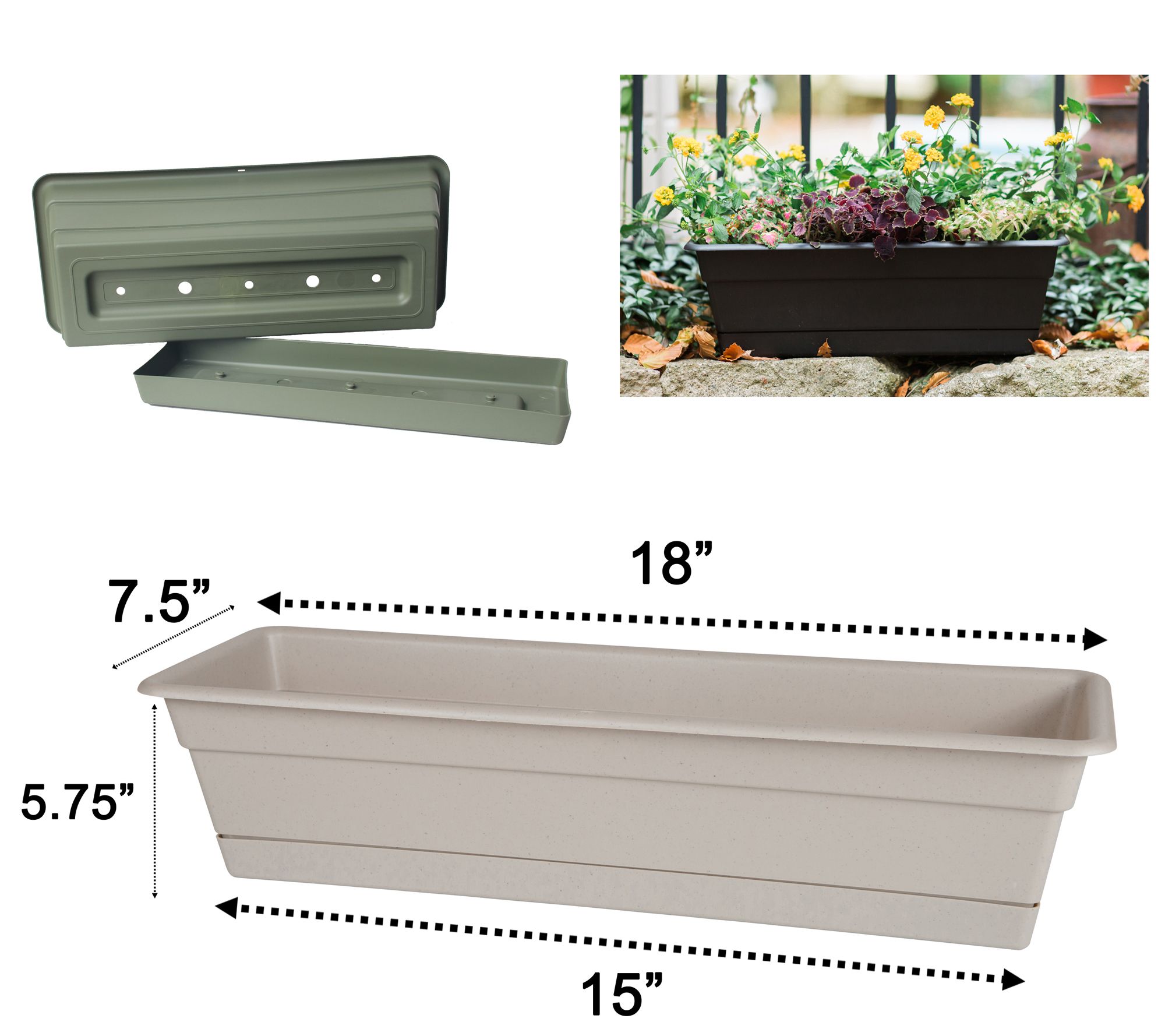 Bloem Dura Cotta Window Box Planter w/Tray 18