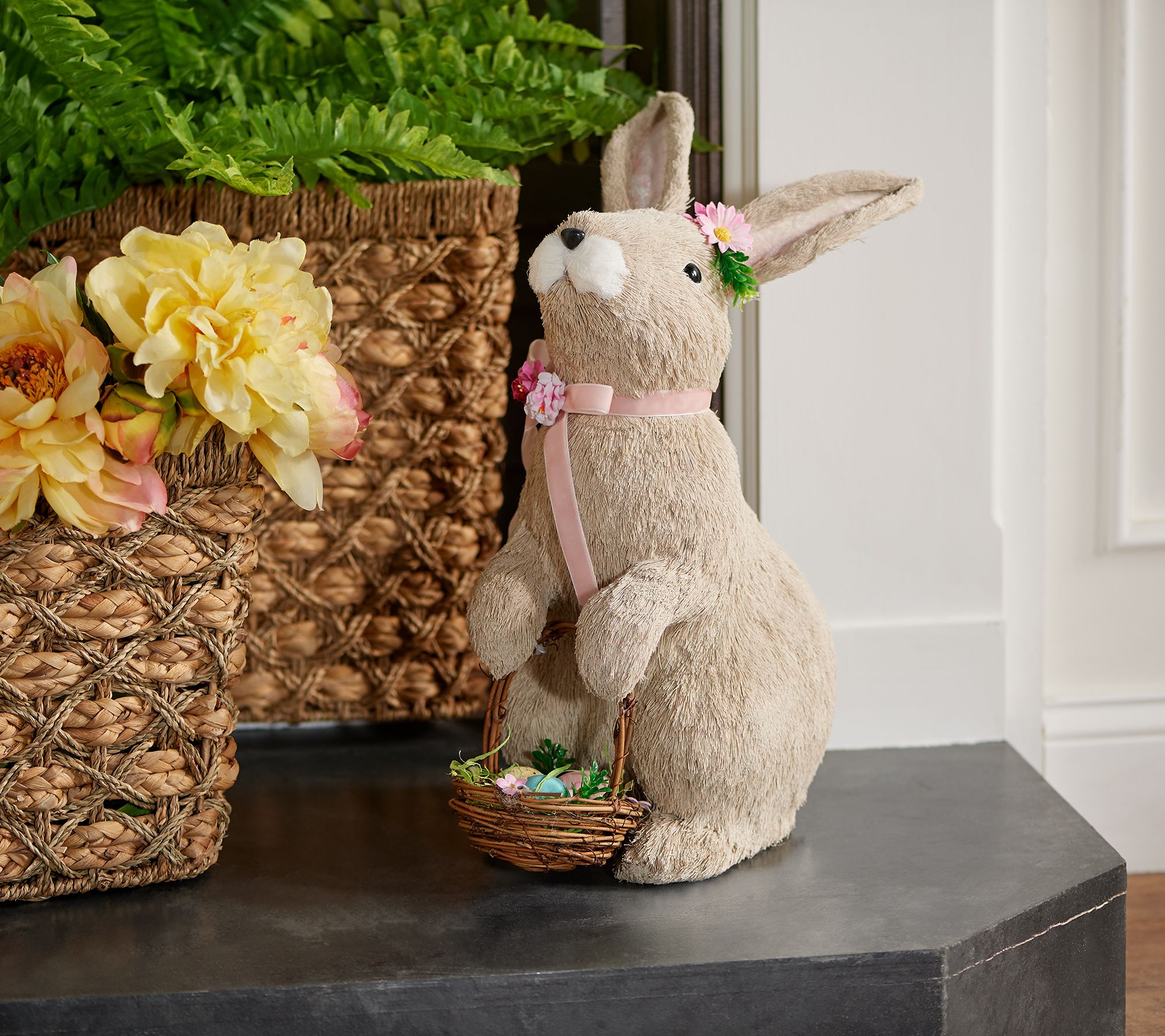 "As Is" 16" Sisal Bunny With Easter Basket by Valerie