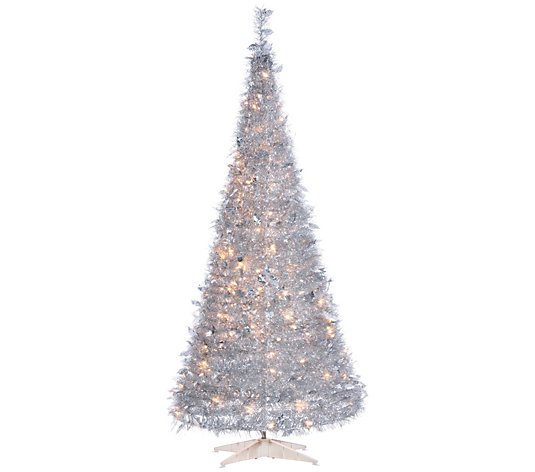 6-Foot High Pop Up Pre-Lit Silver Tinsel Tree by Gerson Co.