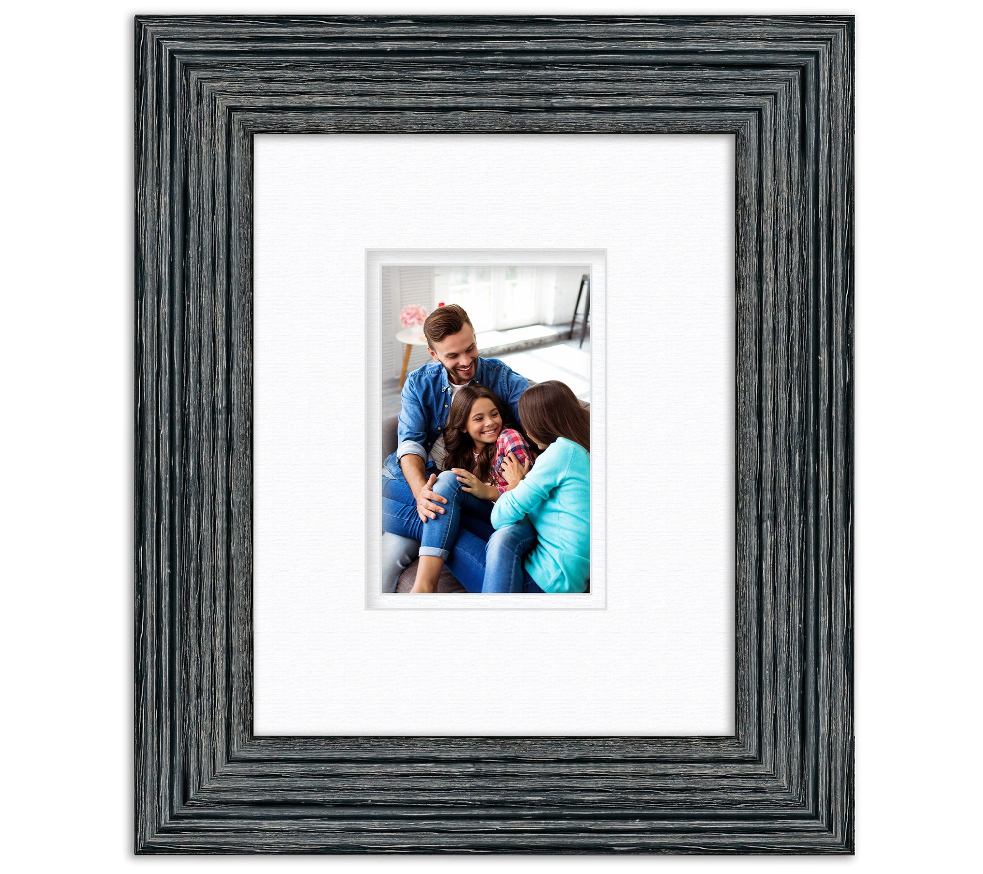 Rustic Signature Picture Frame with Fountain Blue Mat 5x7