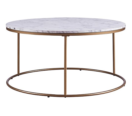 Teamson Home Marmo Modern Round Coffee Table, Marble/Brass