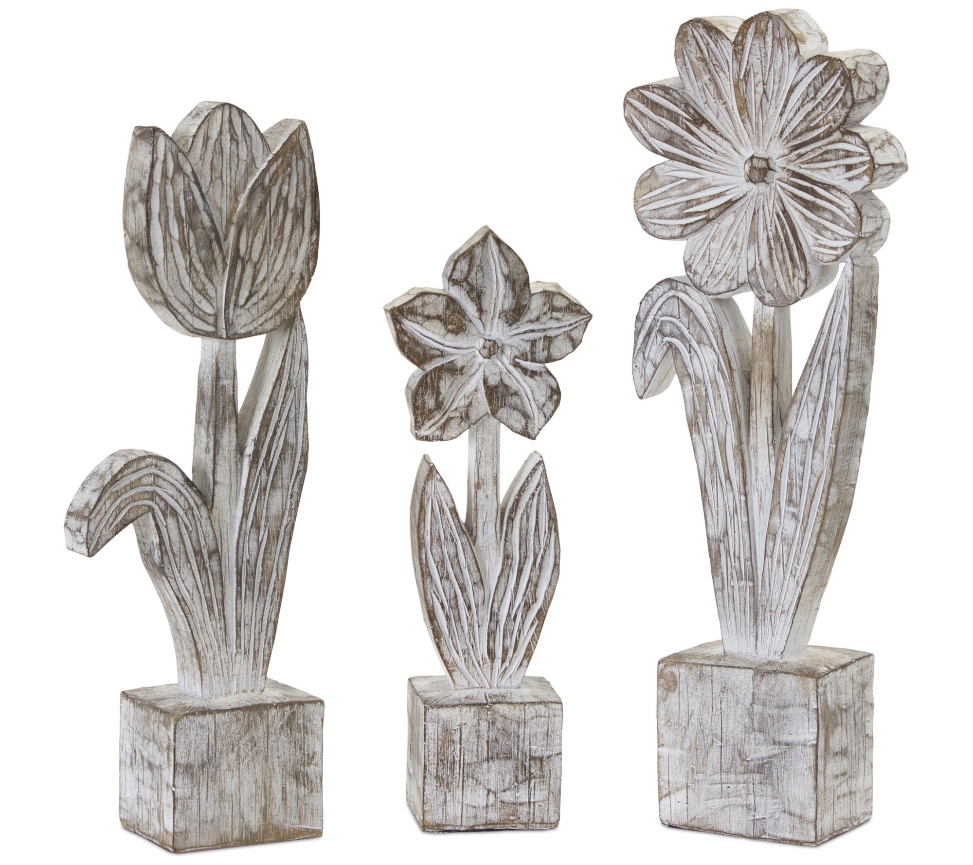 Melrose White-Washed Stone Potted Flower  (Setof 3)