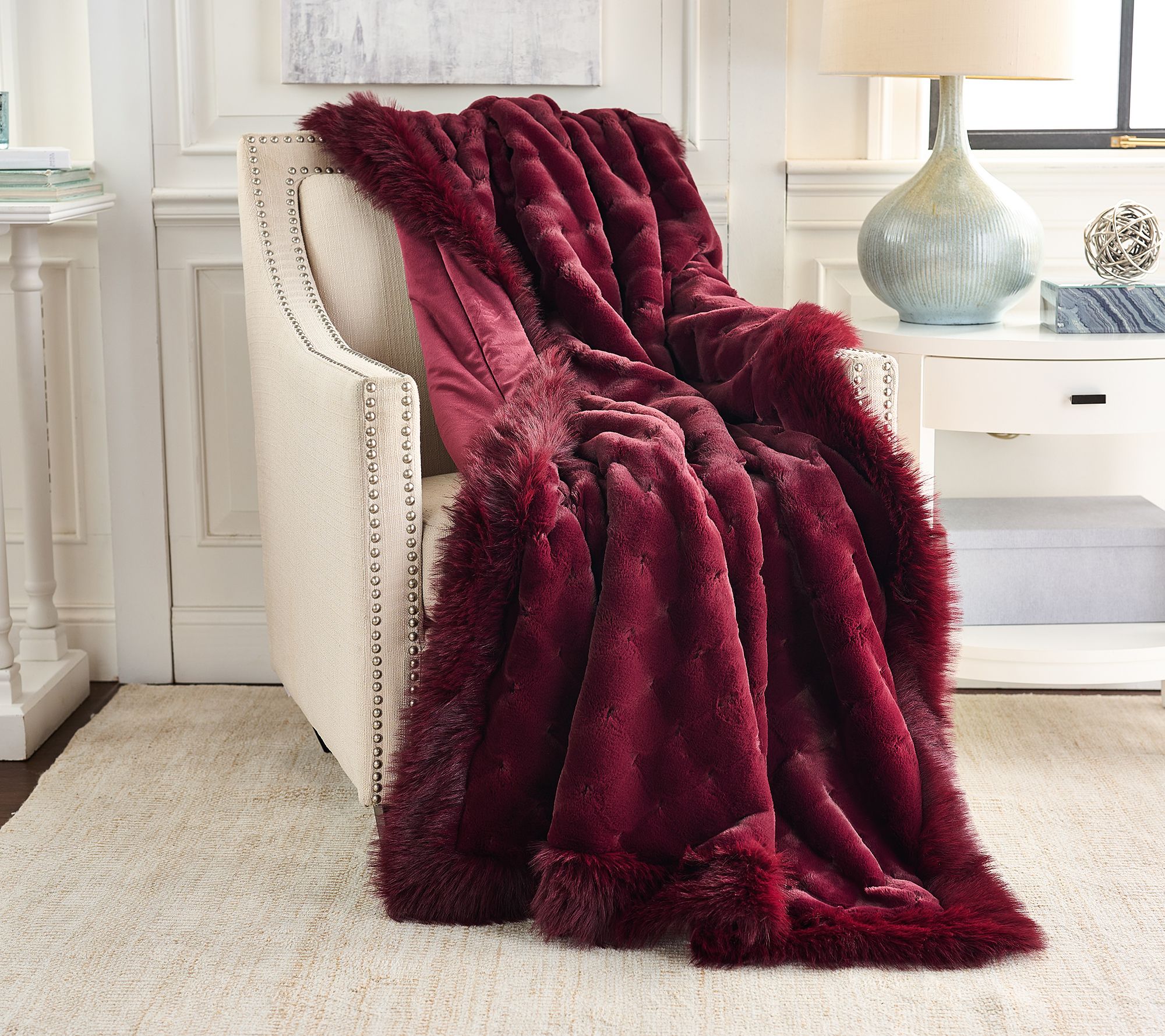 Plush Faux Fur Throw Blanket, Bedspread, Soft Red Brown Fox