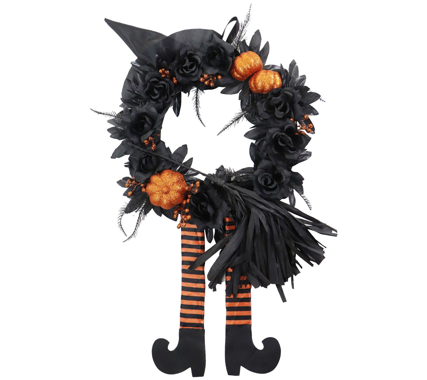 Haunted Hill Farm Halloween Black and Orange Floral Wreath - QVC.com