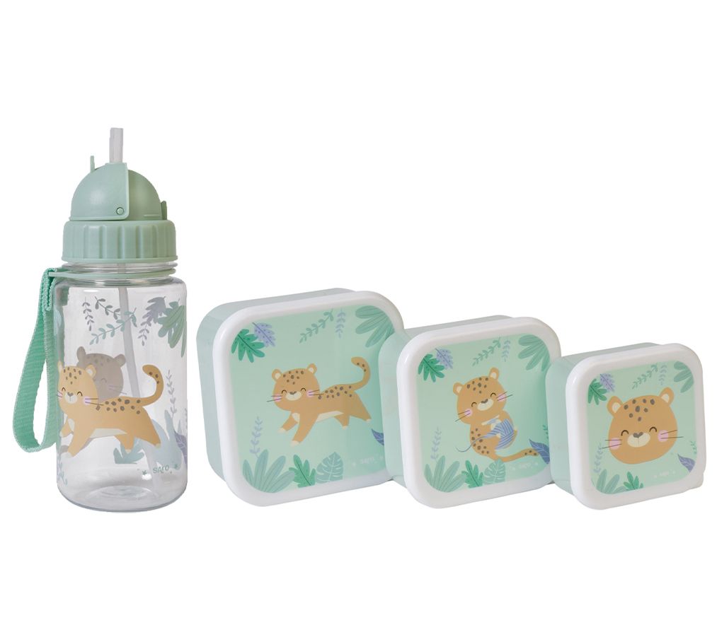 Saro Set of 3 Lunch Boxes and Kids Bottle w/ St raw Set