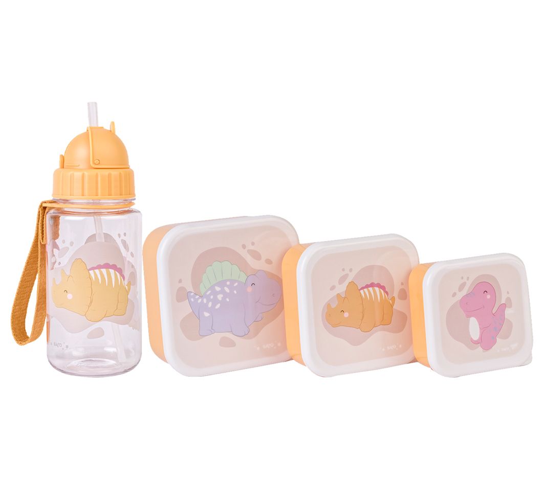 Saro Set of 3 Lunch Boxes and Kids Bottle w/ St raw Set