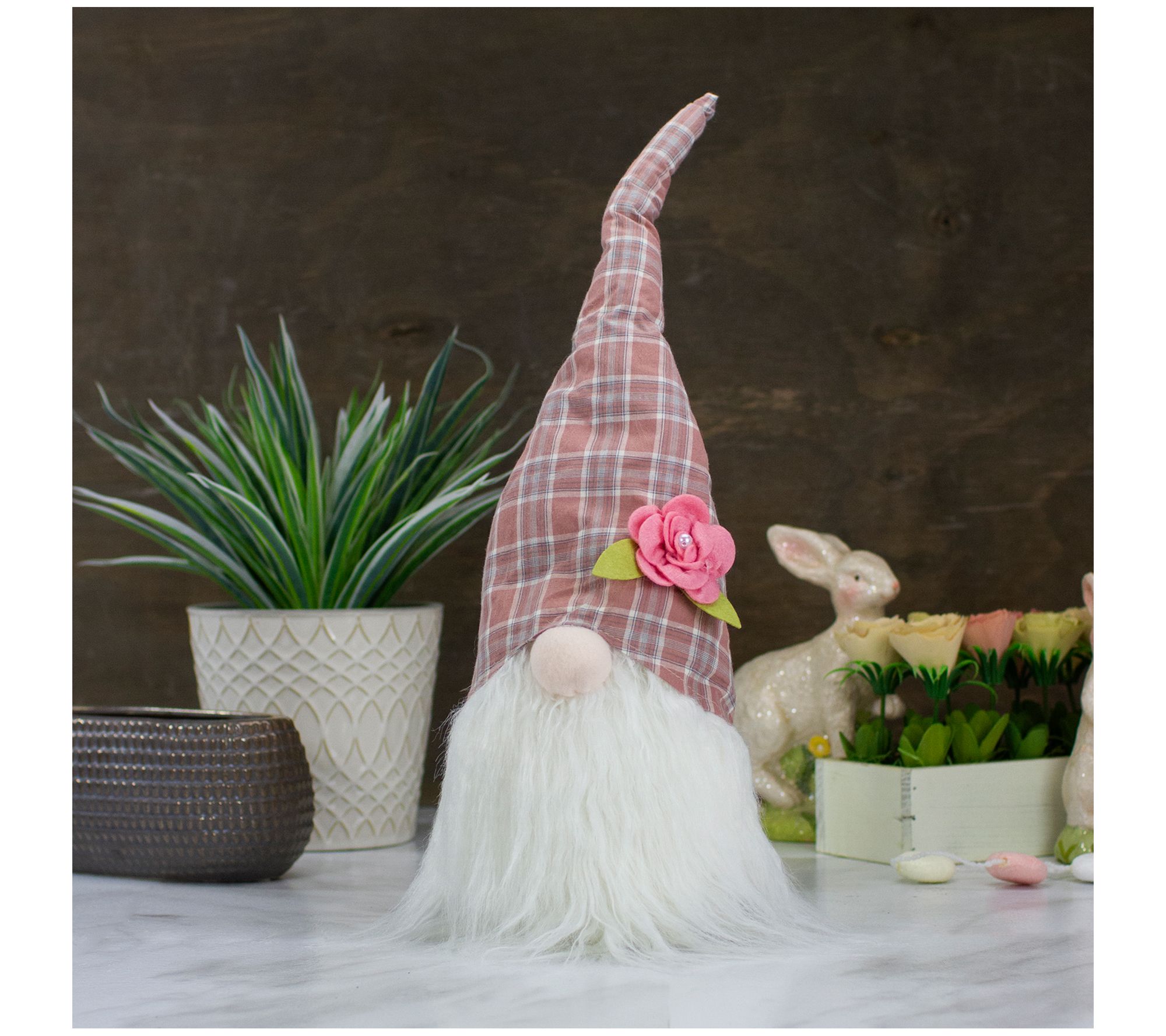 Northlight Green & White Plaid Spring Easter Gn ome Head Decor