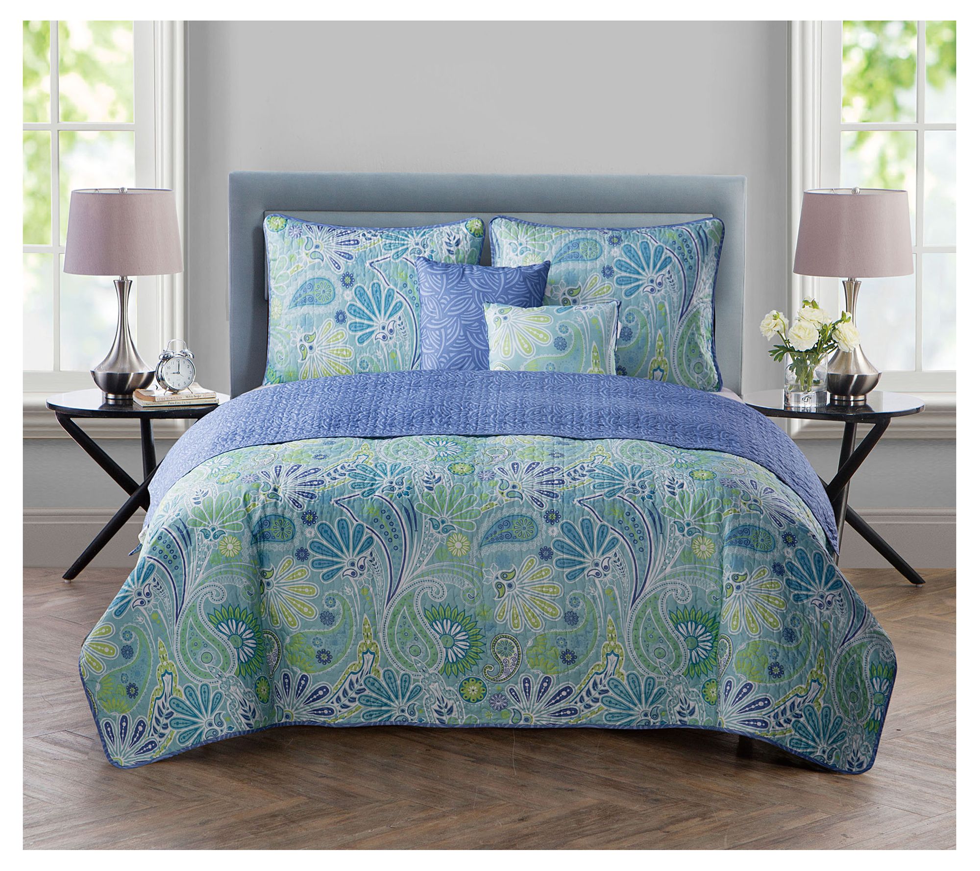 VCNY Home Harmony Reversible Blue Paisley QuiltSet- F/Q