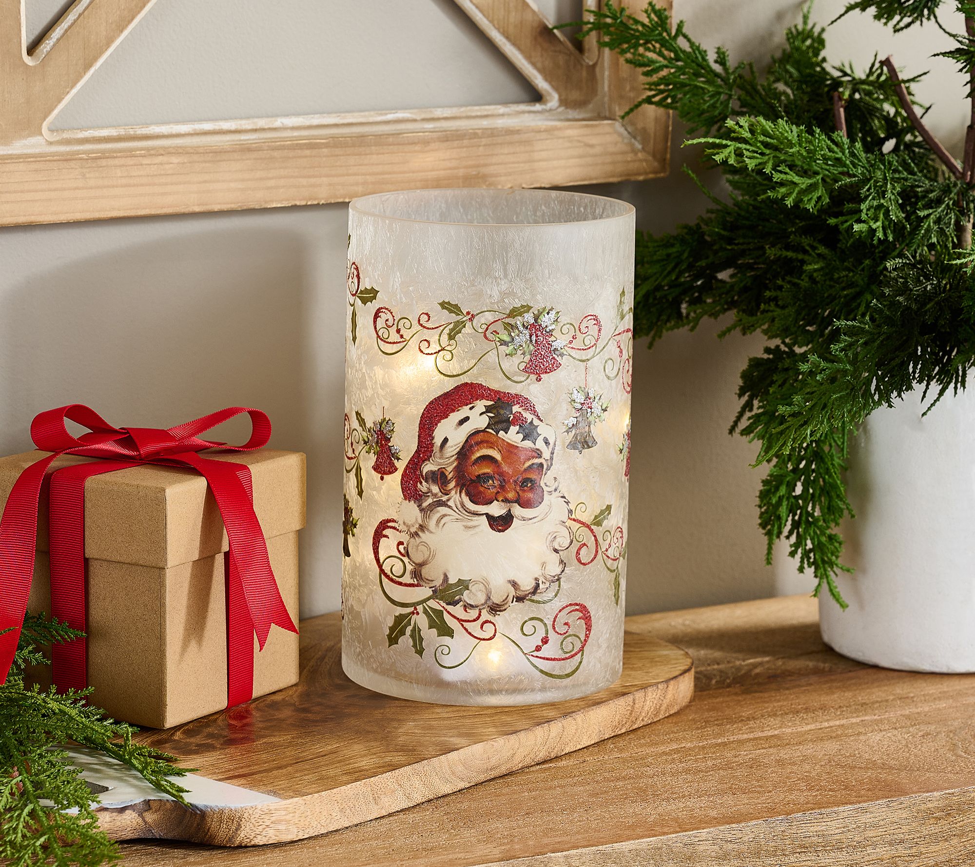 8" Illuminated Holiday Frosted Hurricane by Valerie