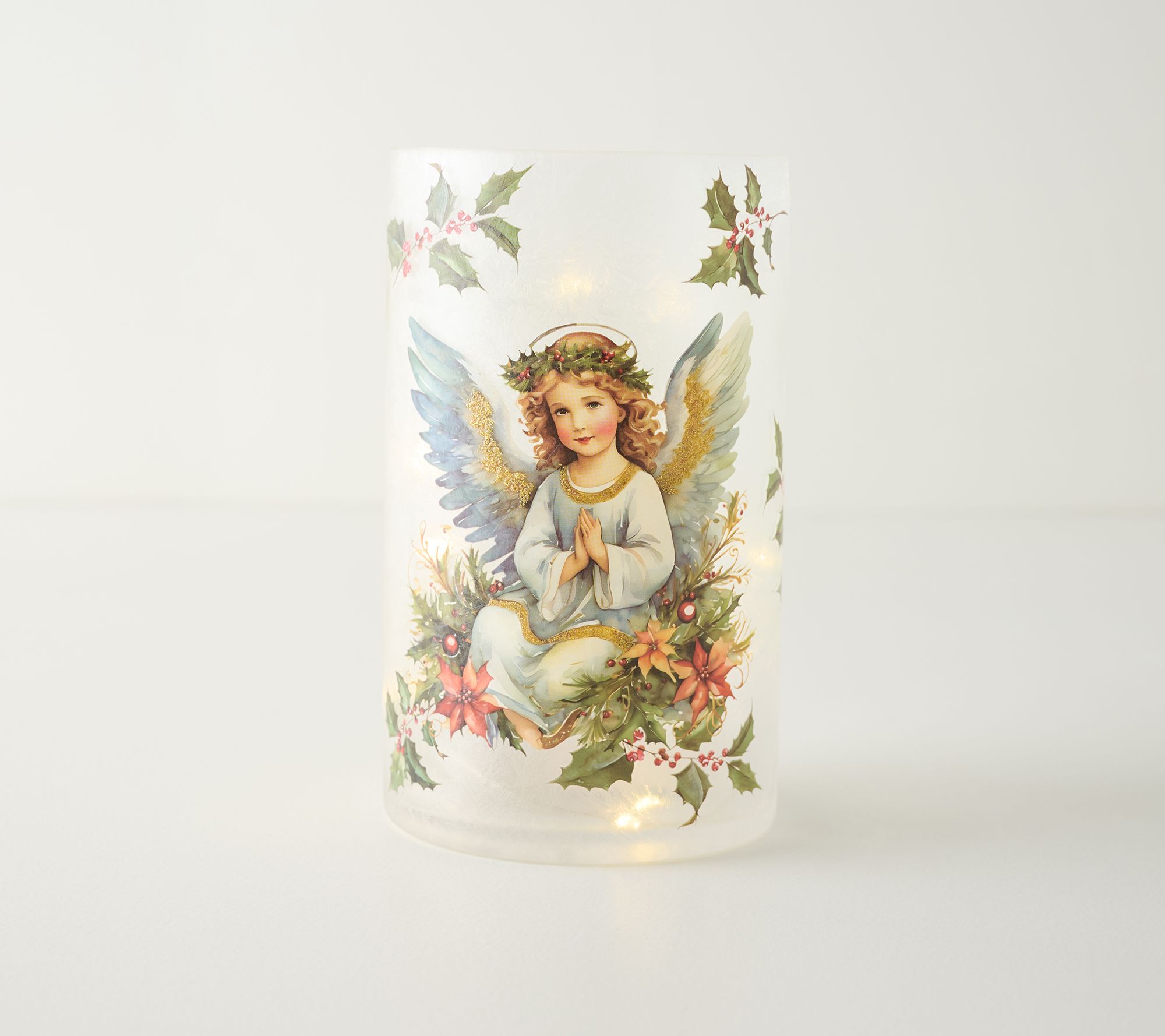 8" Illuminated Holiday Frosted Hurricane by Valerie
