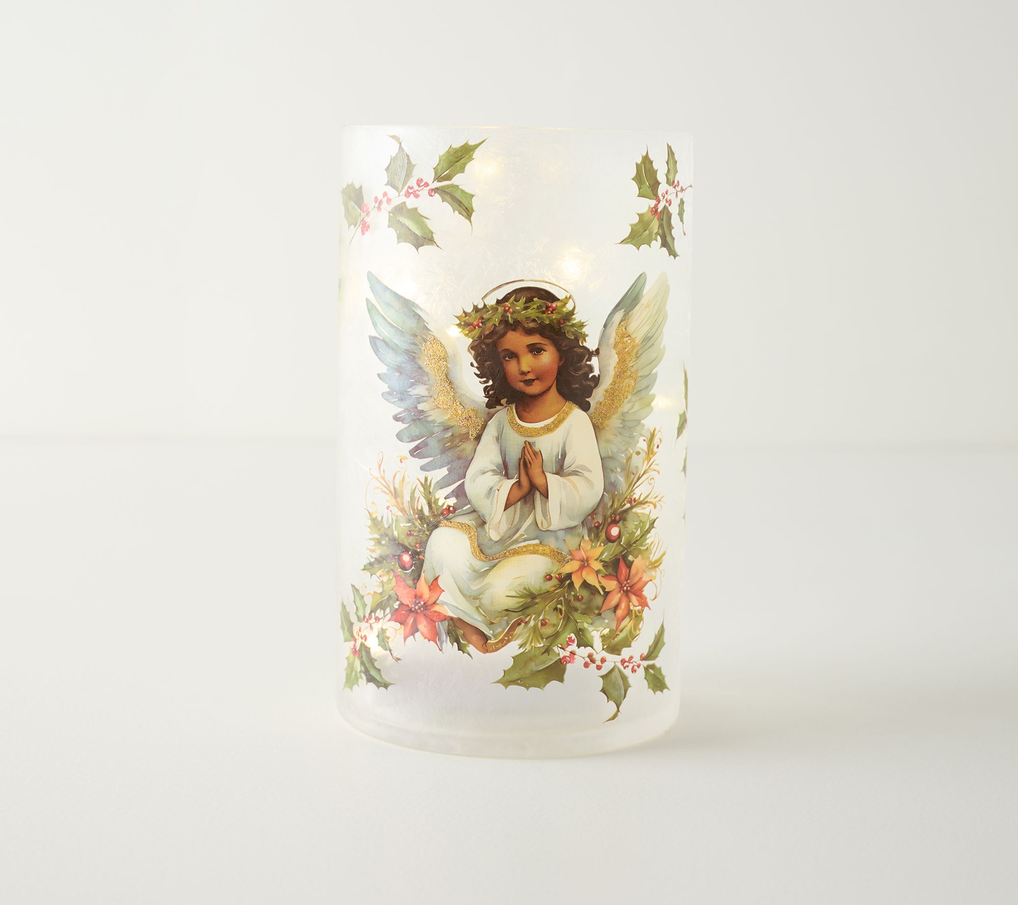 8" Illuminated Holiday Frosted Hurricane by Valerie