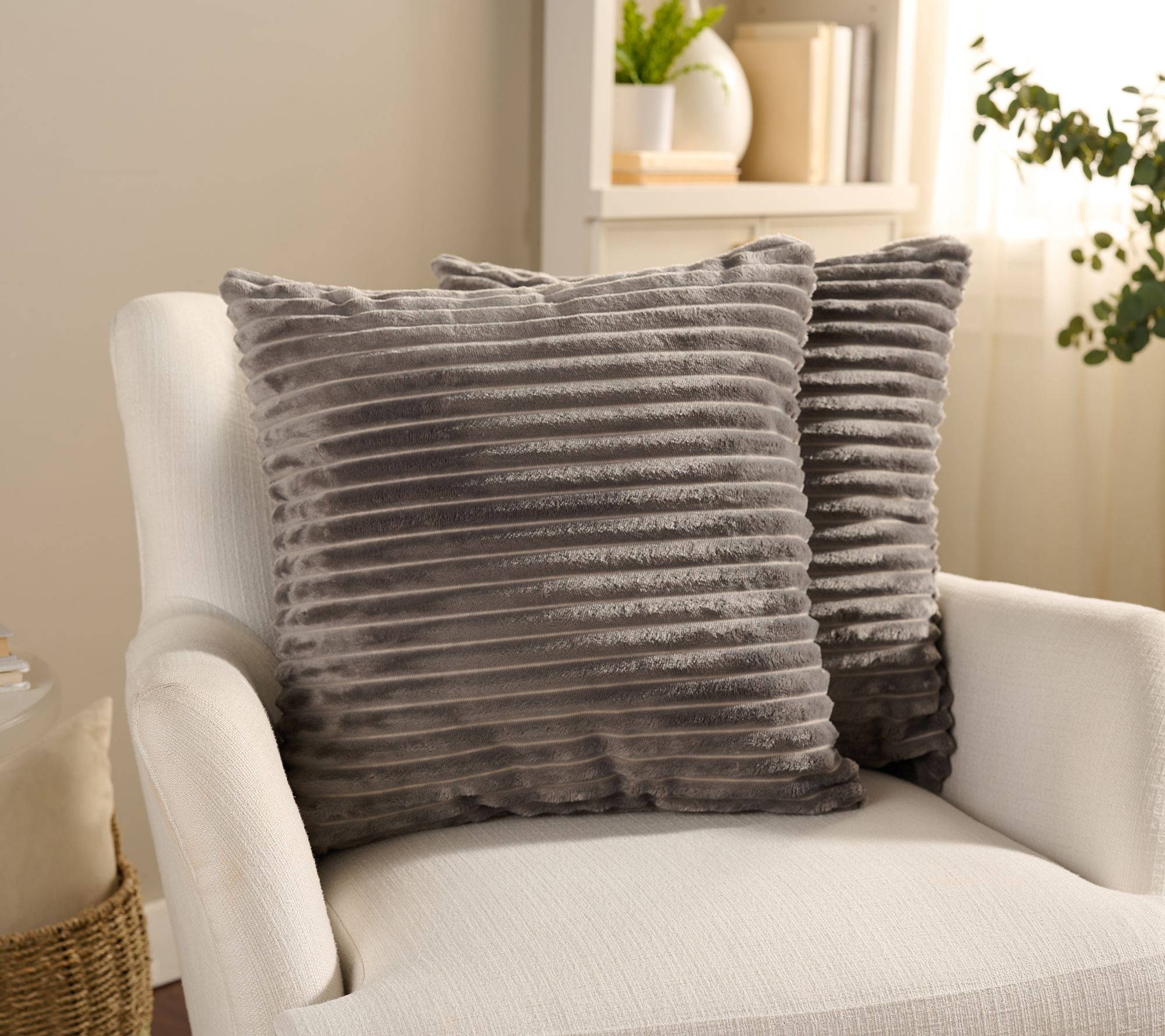 "As Is" Home Reflections Set 2 Ribbed Plush Decorative Pillows