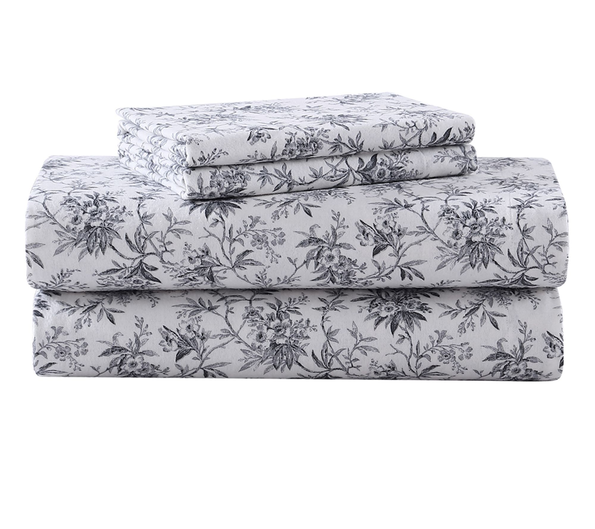 Laura Ashley Faye Black Toile Twin Flannel Sheet Set