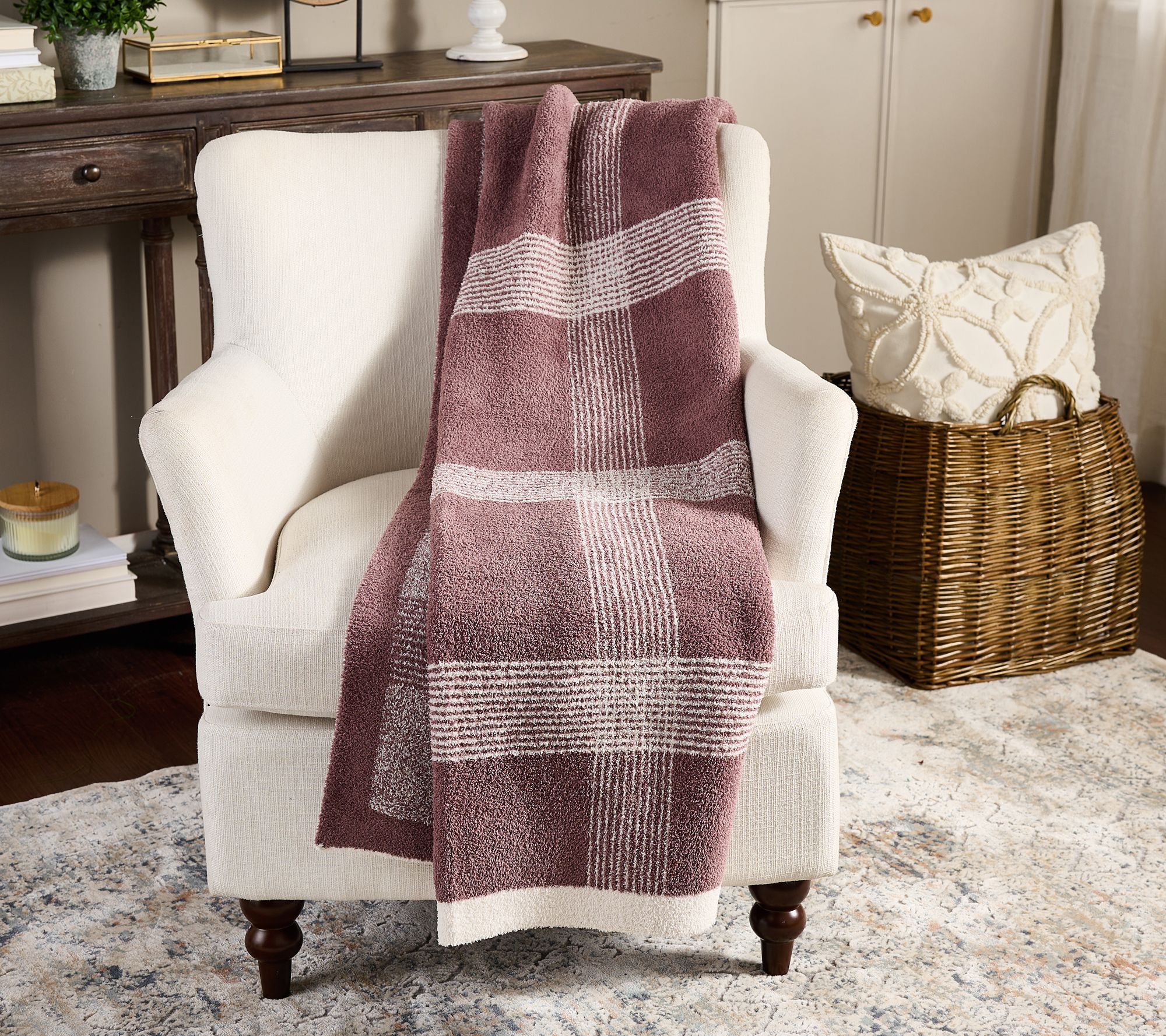 "As Is" Barefoot Dreams CozyChic Classic Plaid 45"x60"Blanket
