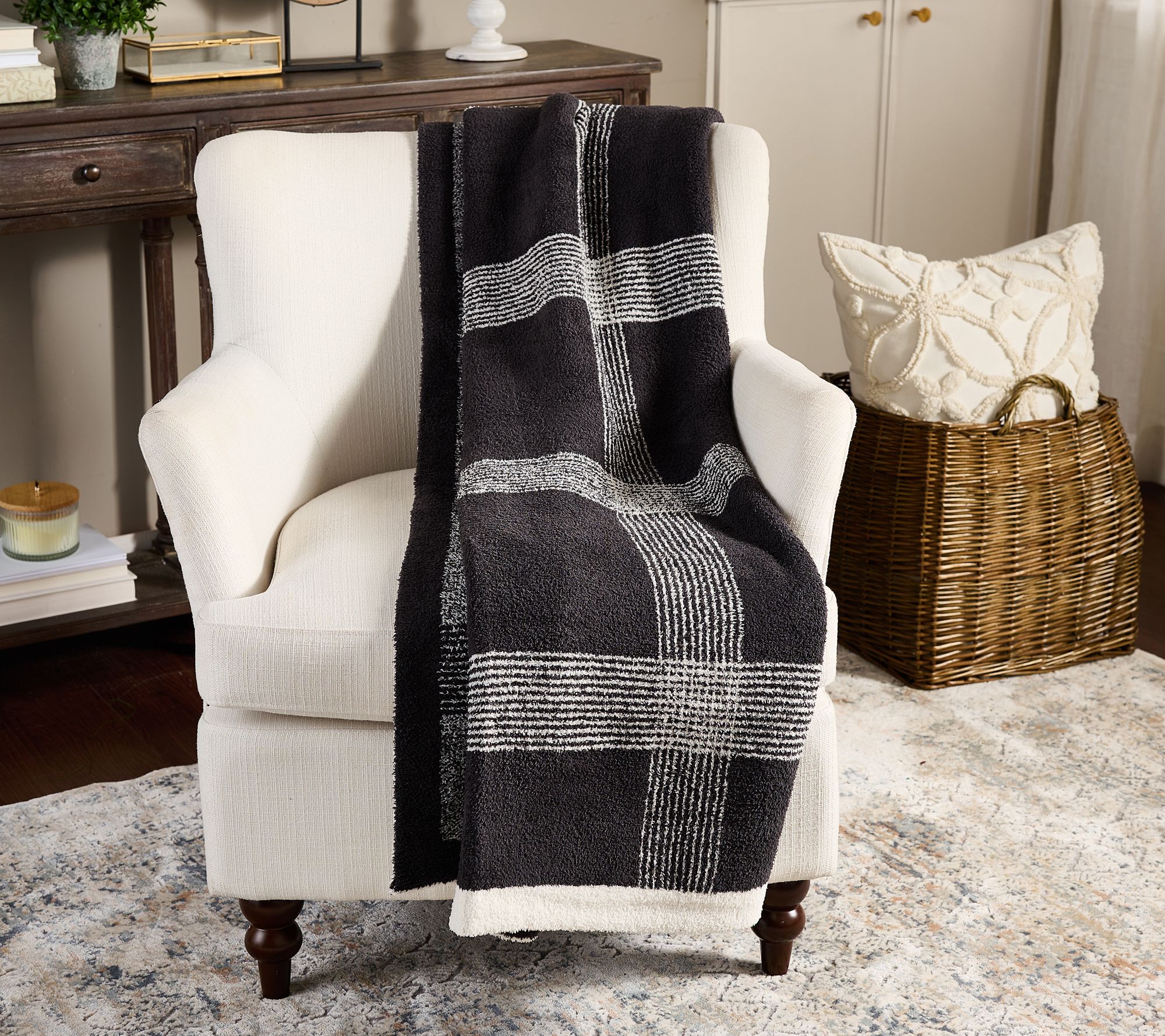 "As Is" Barefoot Dreams CozyChic Classic Plaid 45"x60"Blanket