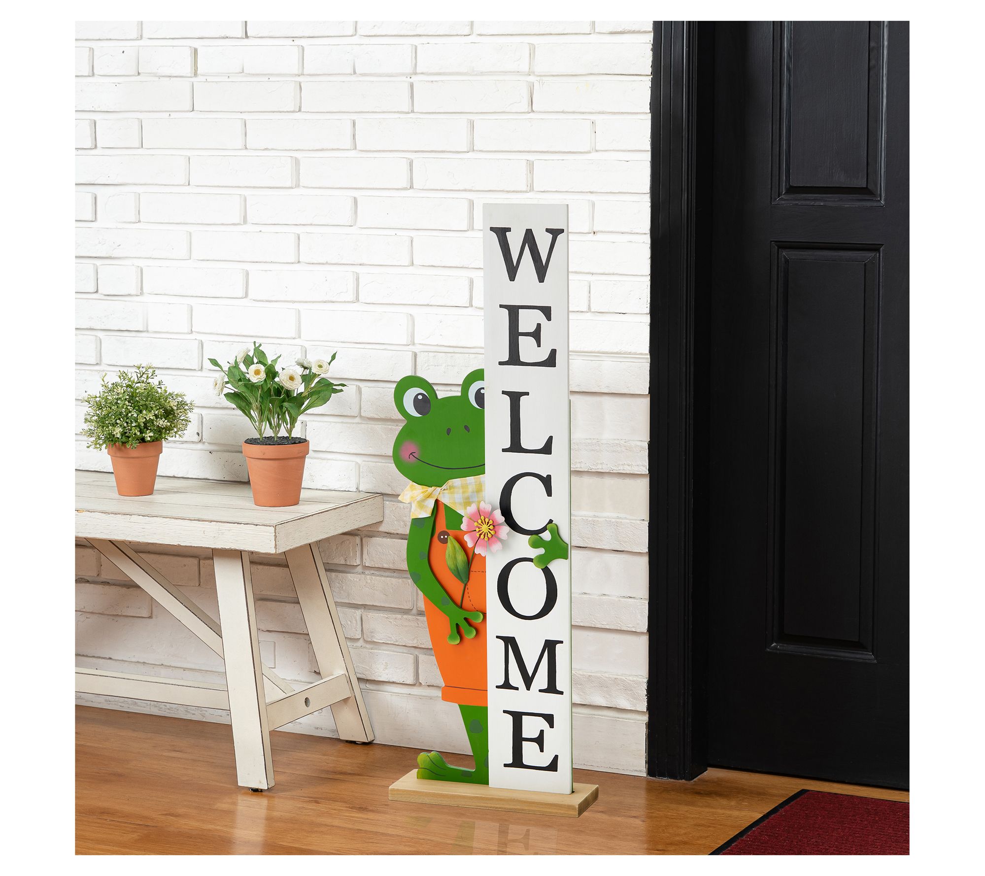 Glitzhome 36" Wooden Peeking Frog WELCOME PorchDecor