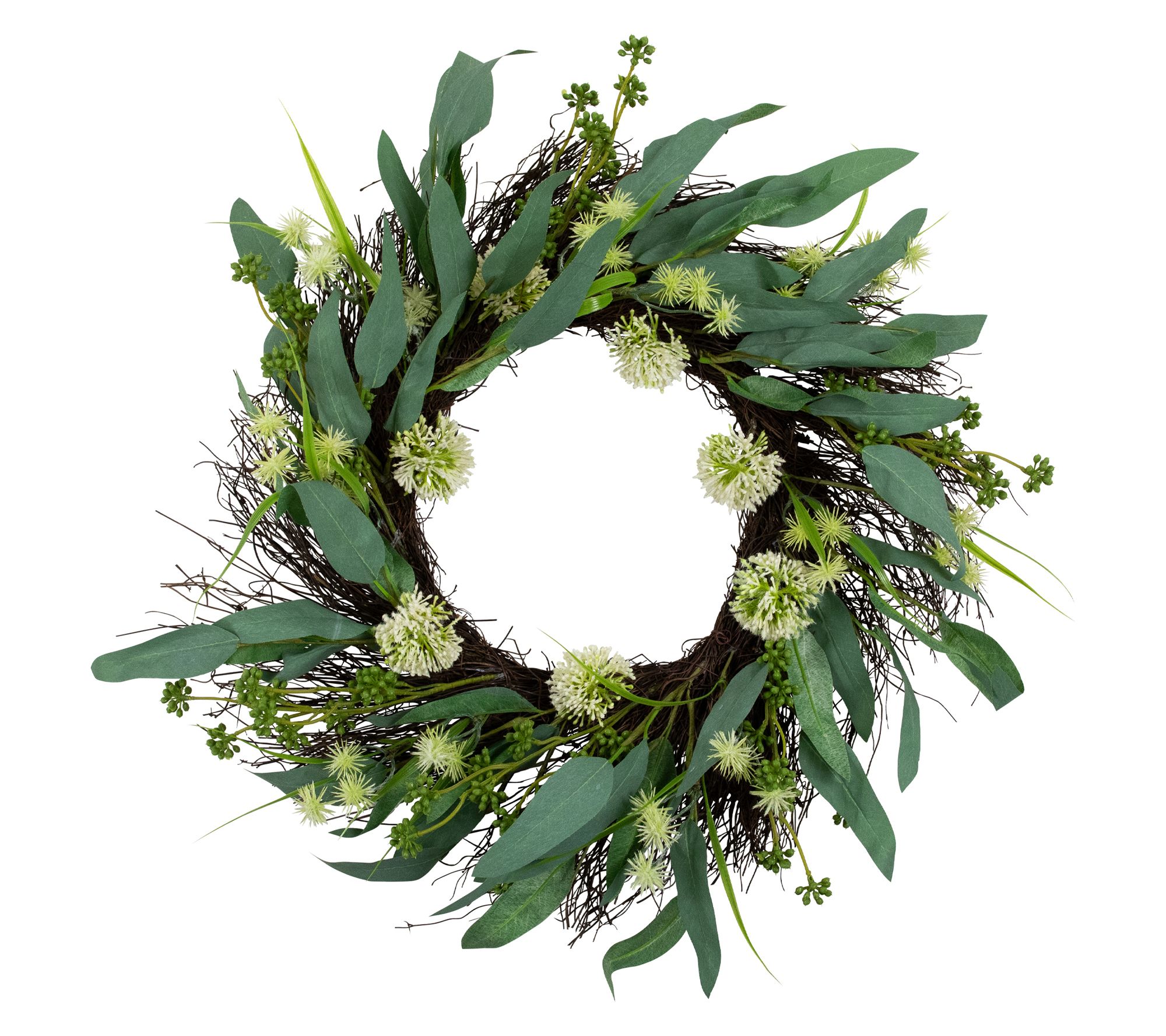 Northlight Olive Leaf and Floral Twig Spring Wreath - 23"