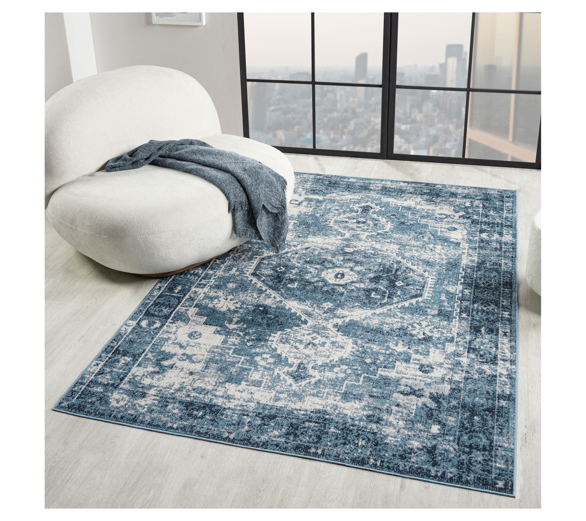 Ox Bay Distressed Medallion Polyester Indoor Rug, 5' x 7'