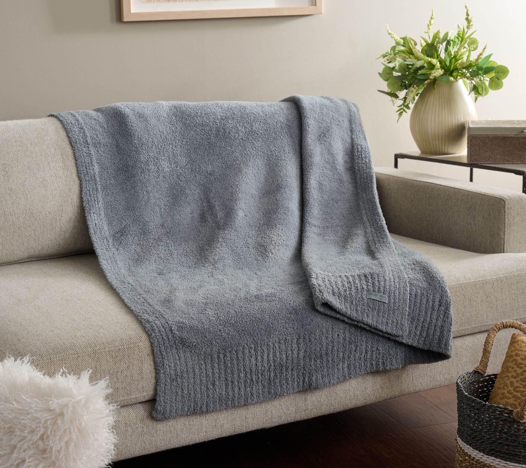 Barefoot Dreams CozyChic 54x72 Stacked Ribbed Border Throw