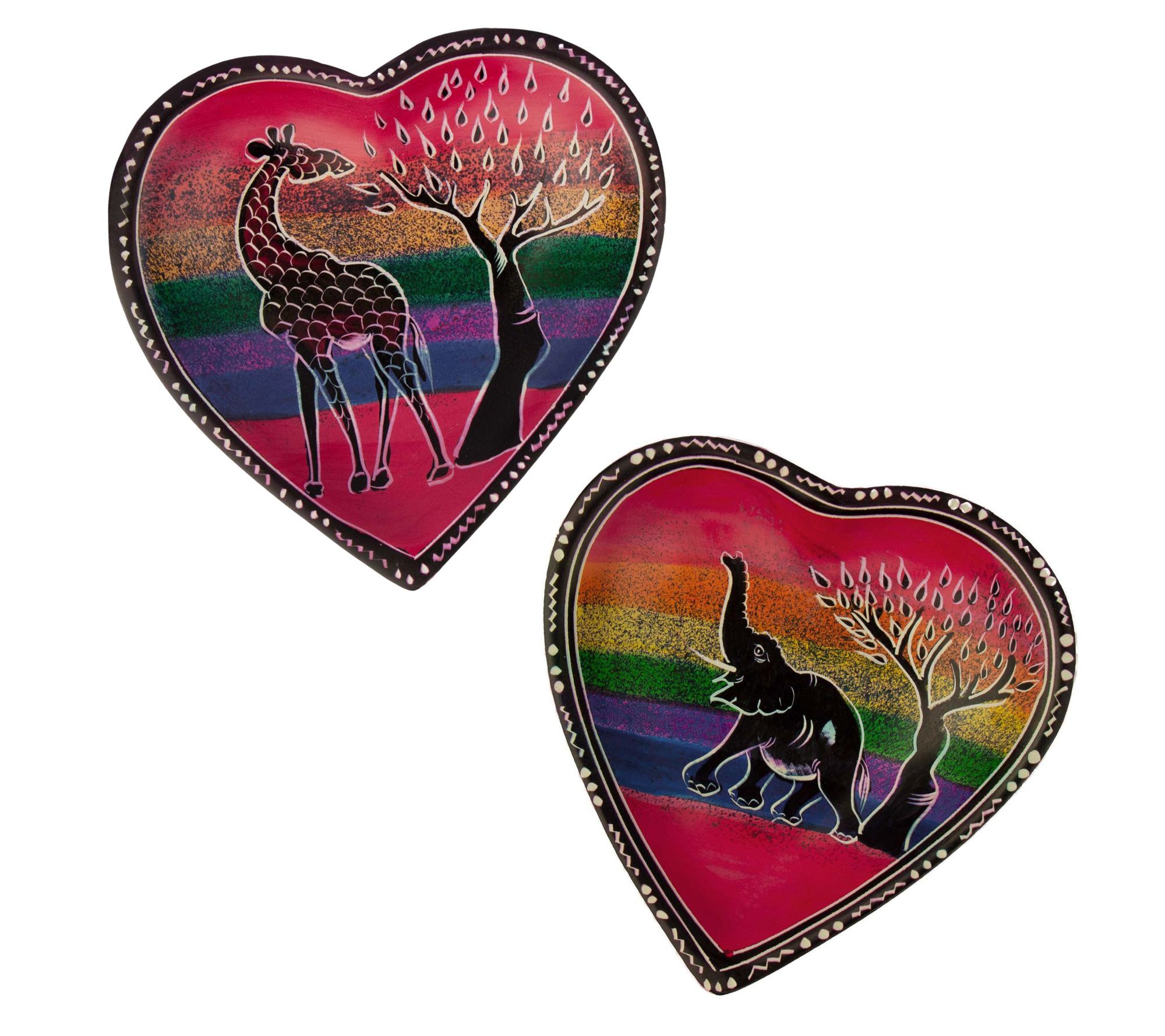 Global Crafts S/2 Soapstone Hand-painted HeartTrinket Dishes