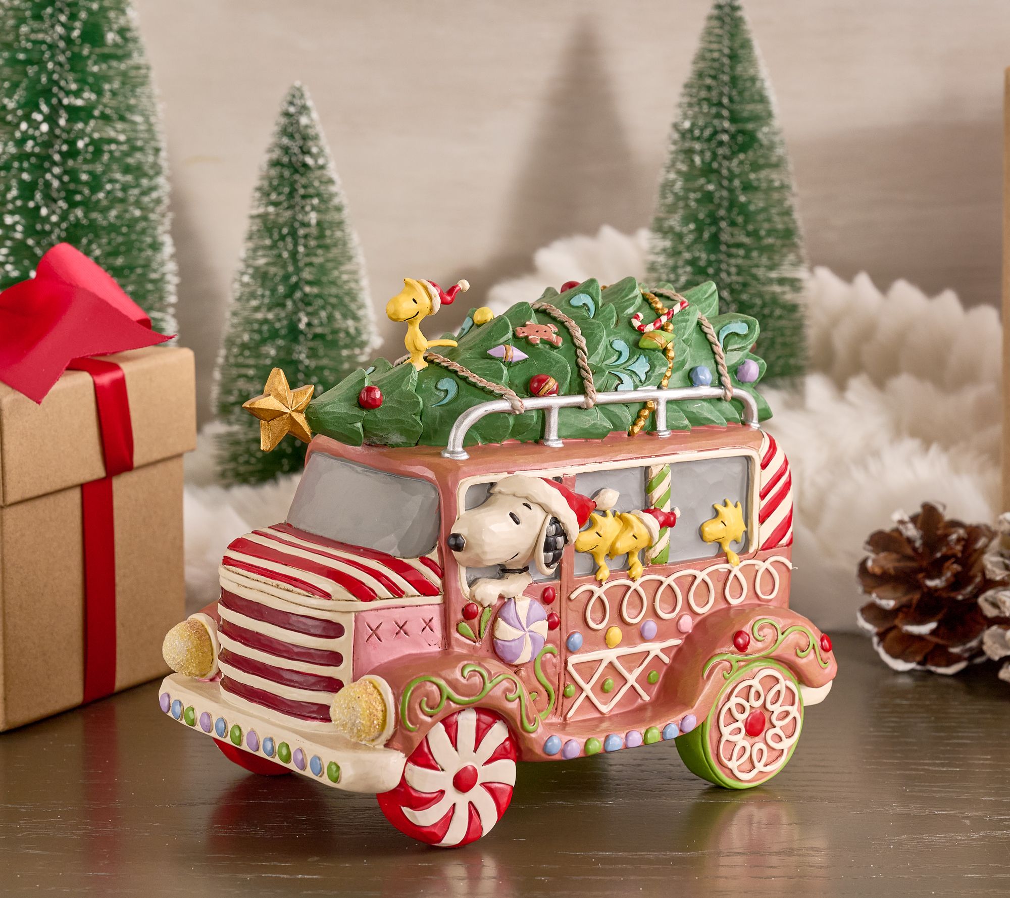 Jim Shore Snoopy and Woodstock in a Gingerbread Van