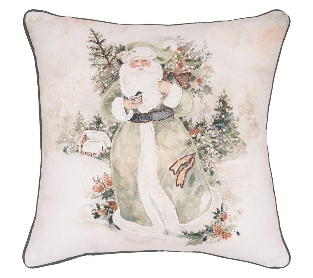 18" x 18" Snow Santa & Tree Throw Pillow by Valerie