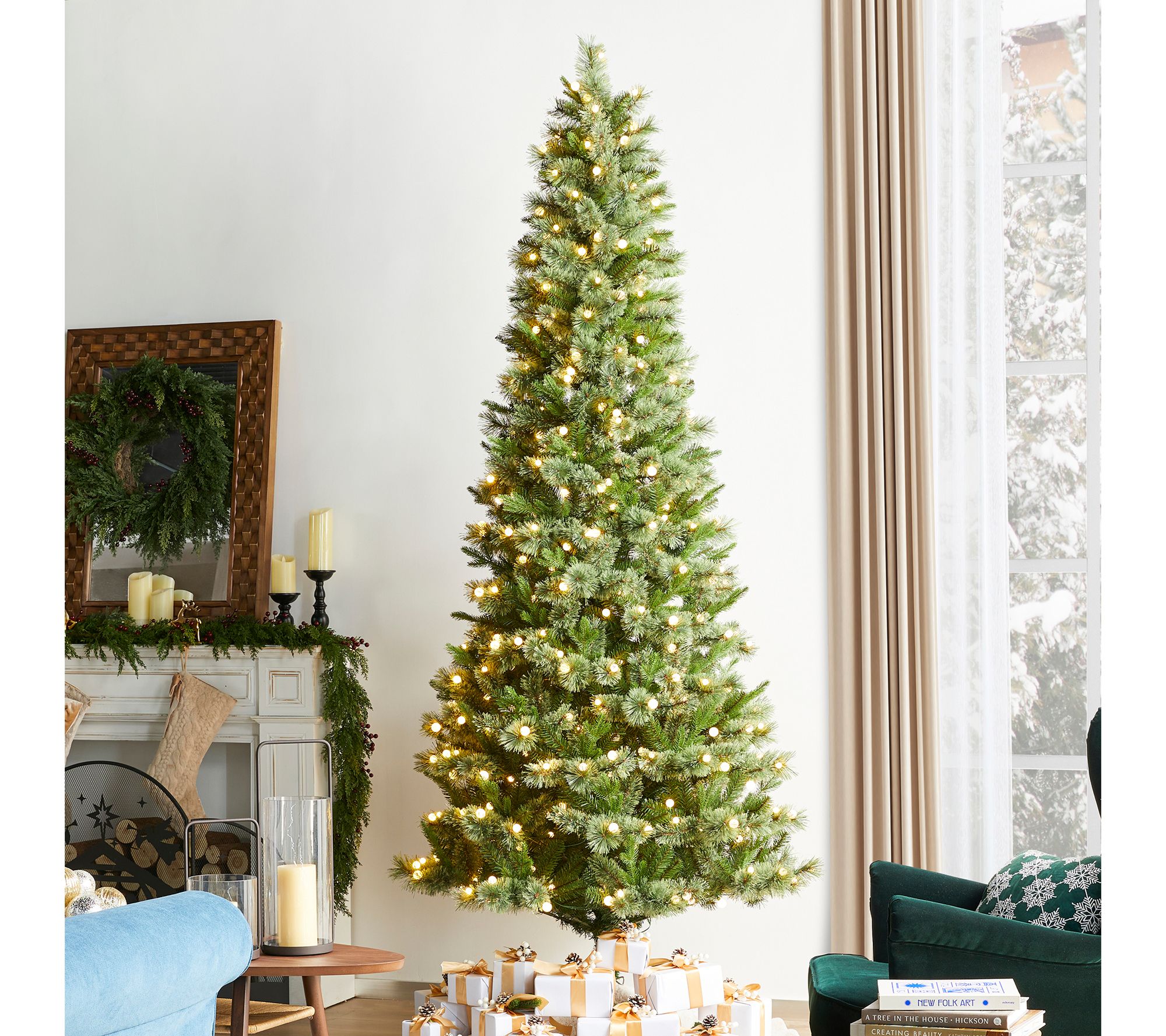 Glitzhome 9ft LED Pre-Lit Cashmere Pine Faux Christmas Tree