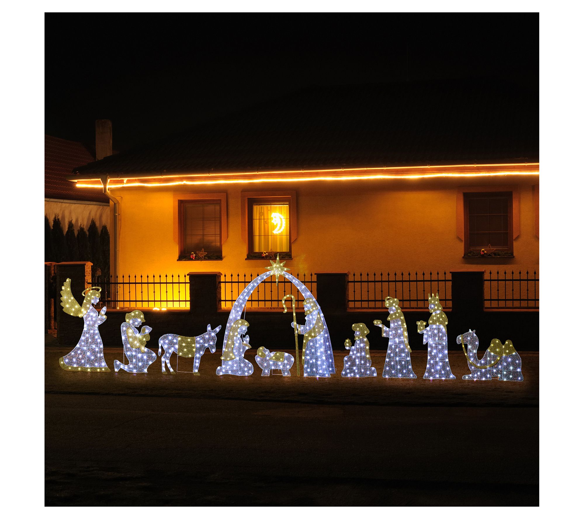 Glitzhome LED Lighted Beaded Fabric Christmas Nativity 11-Pc