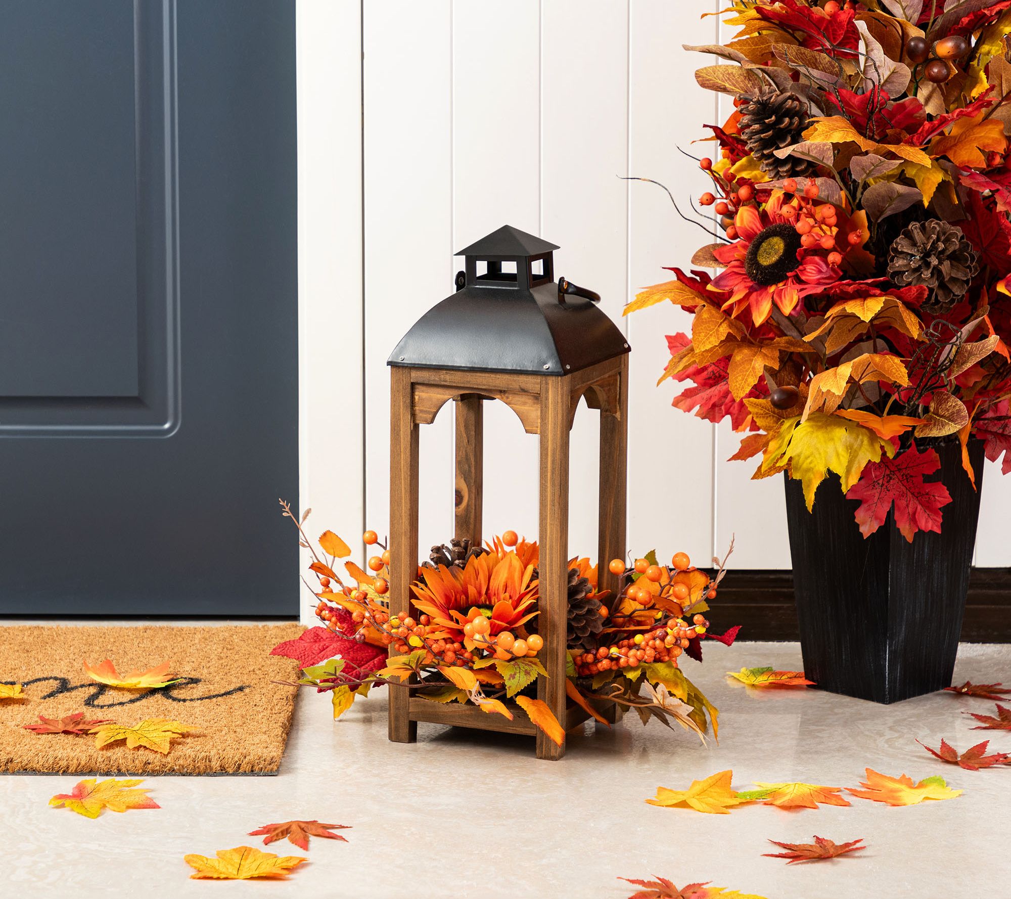 Glitzhome 20"H Fall Harvest Sunflower PineconeLantern